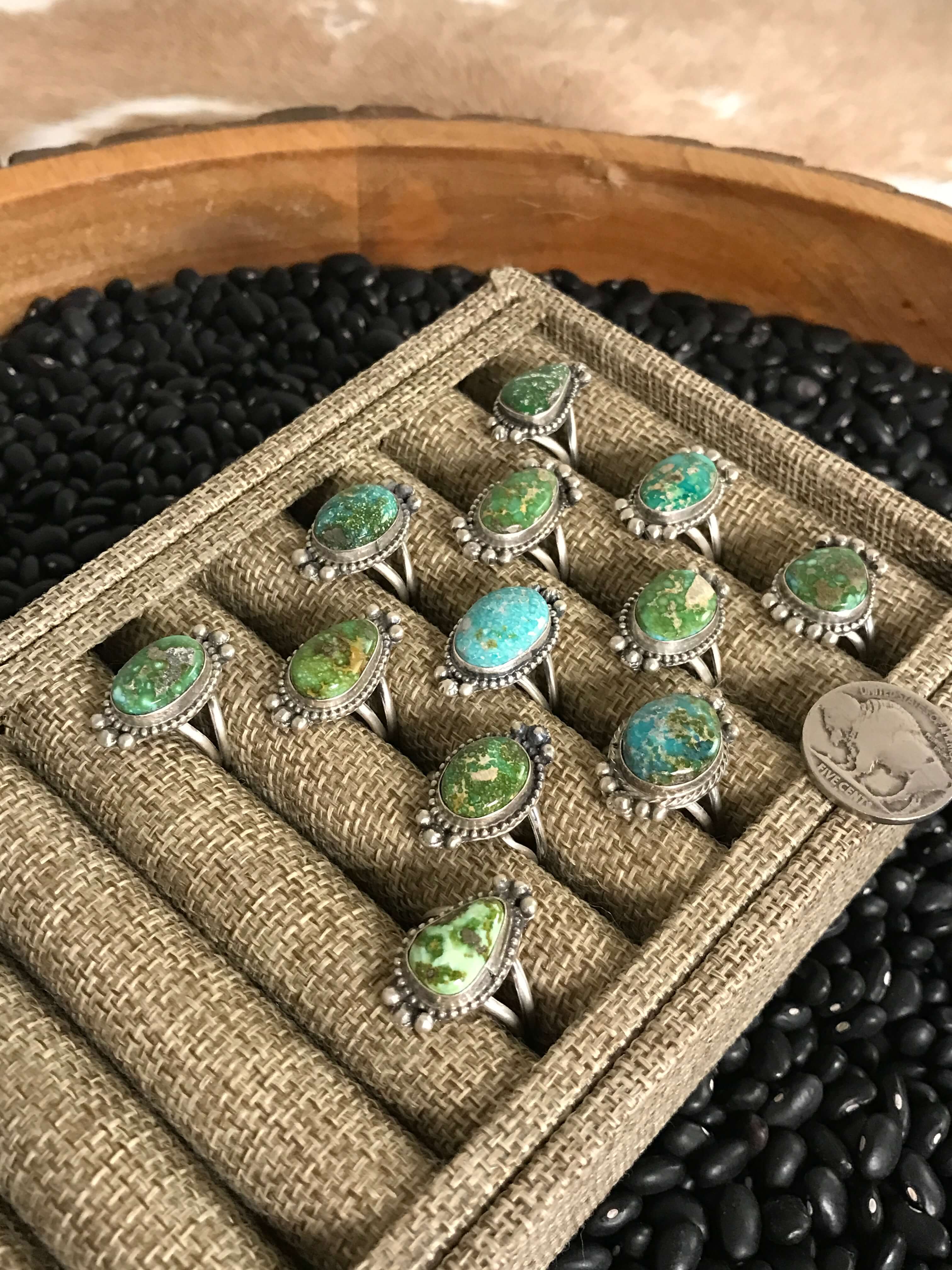 The Roseau Rings-Rings-Calli Co., Turquoise and Silver Jewelry, Native American Handmade, Zuni Tribe, Navajo Tribe, Brock Texas