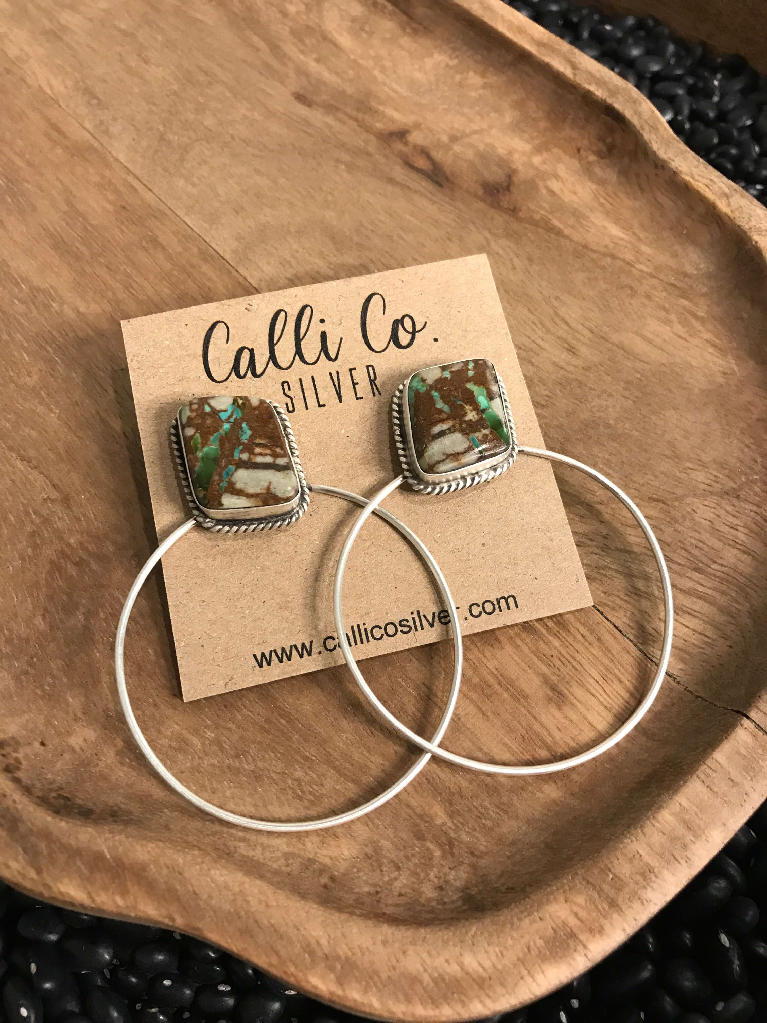 The Keystone Hoop Earrings, 17-Earrings-Calli Co., Turquoise and Silver Jewelry, Native American Handmade, Zuni Tribe, Navajo Tribe, Brock Texas