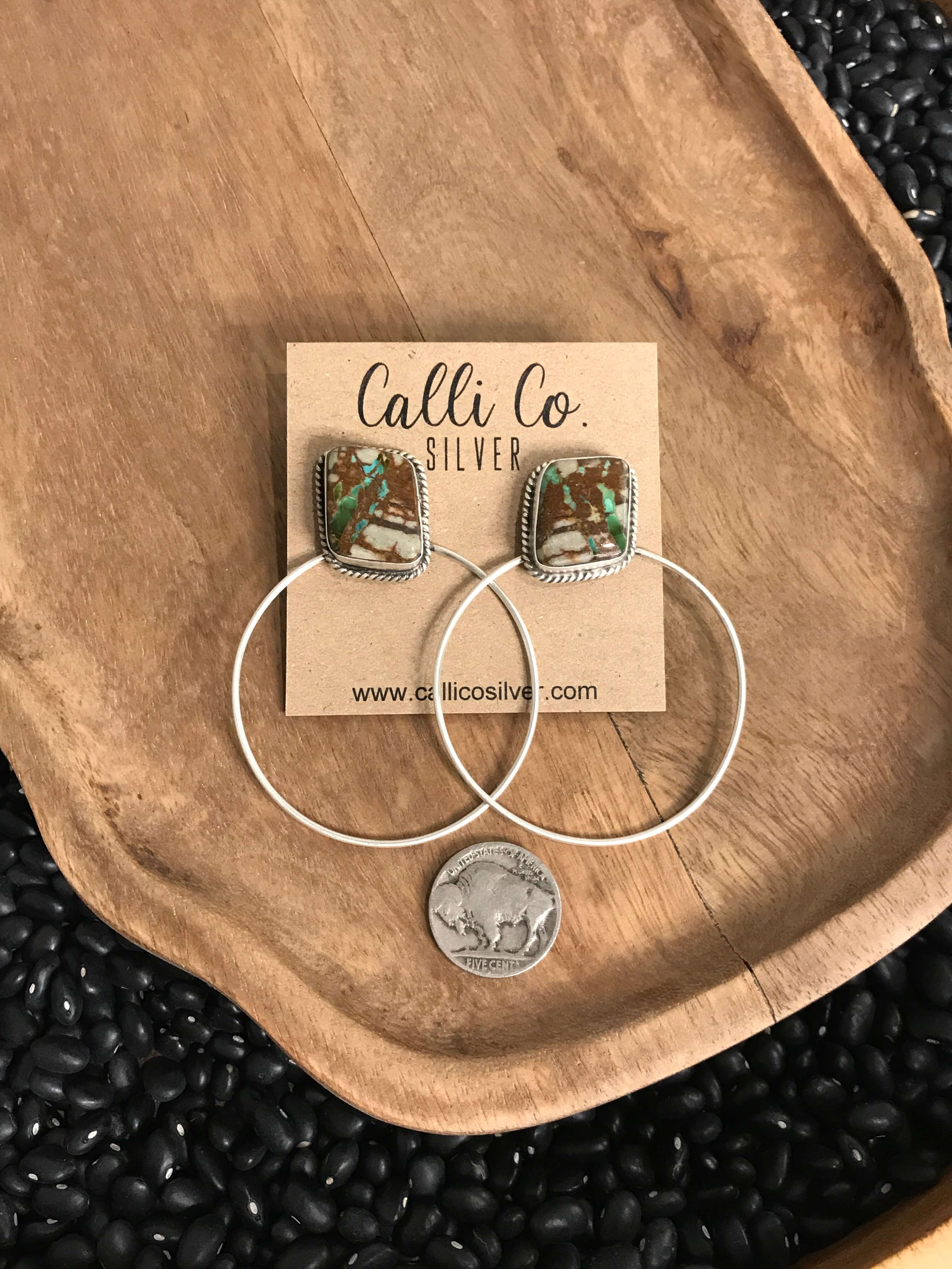 The Keystone Hoop Earrings, 17-Earrings-Calli Co., Turquoise and Silver Jewelry, Native American Handmade, Zuni Tribe, Navajo Tribe, Brock Texas