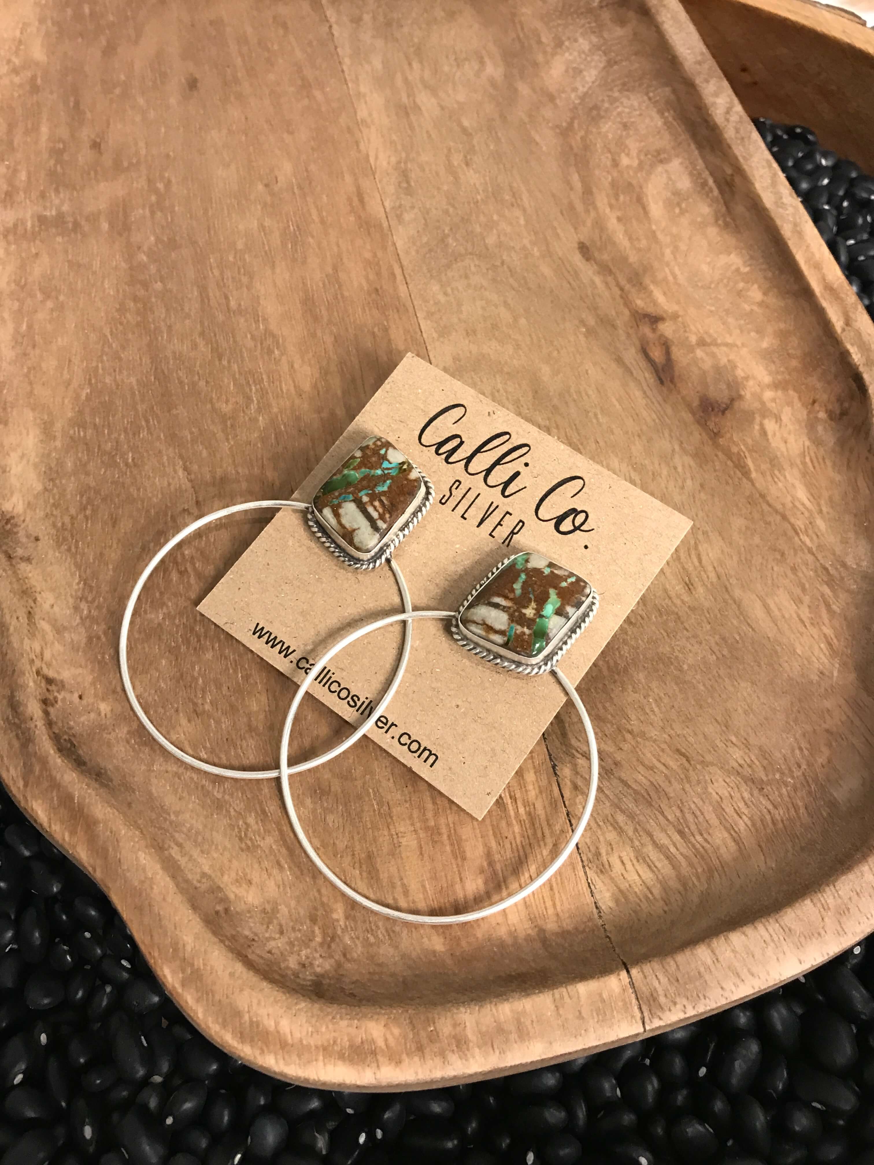 The Keystone Hoop Earrings, 17-Earrings-Calli Co., Turquoise and Silver Jewelry, Native American Handmade, Zuni Tribe, Navajo Tribe, Brock Texas