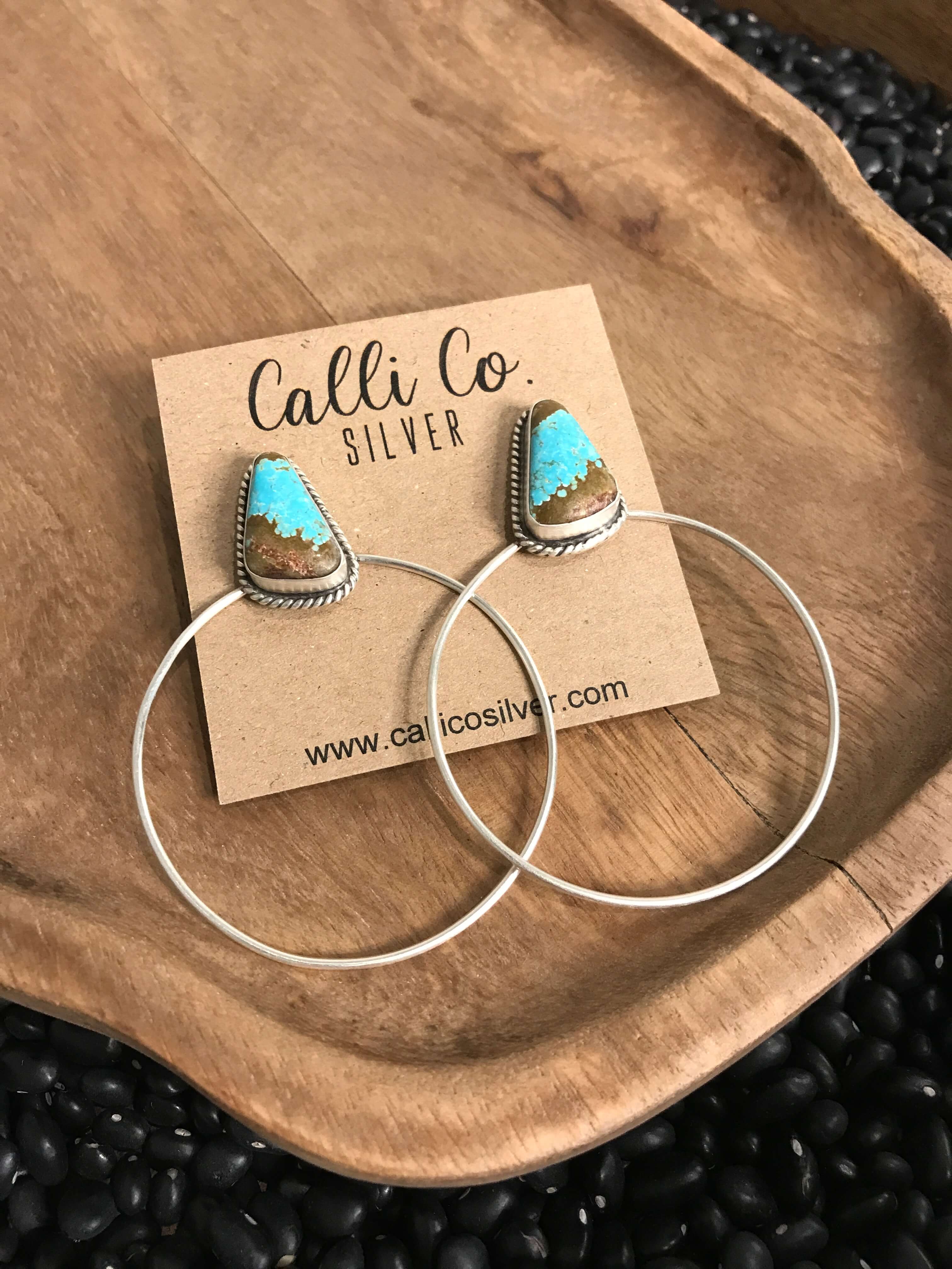 The Keystone Hoop Earrings, 18-Earrings-Calli Co., Turquoise and Silver Jewelry, Native American Handmade, Zuni Tribe, Navajo Tribe, Brock Texas