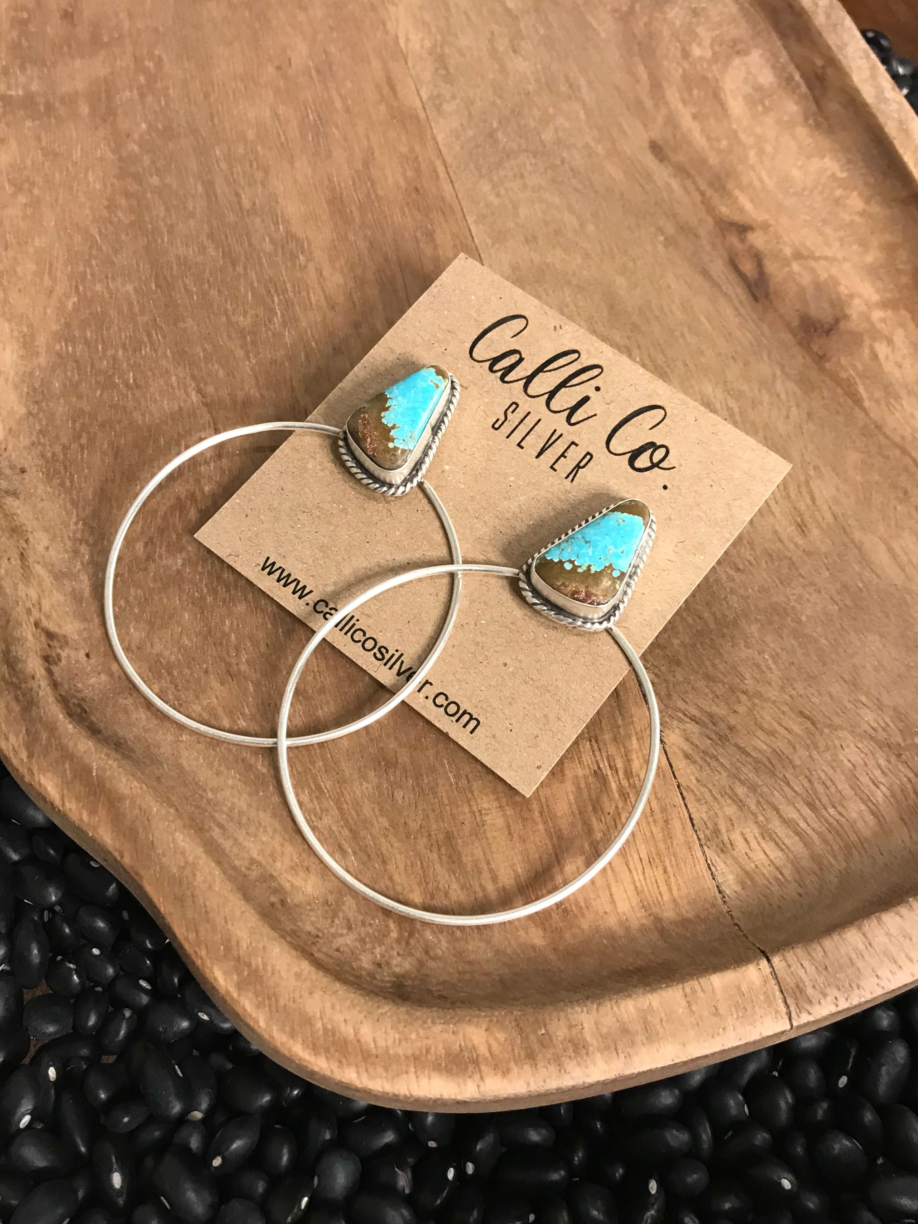 The Keystone Hoop Earrings, 18-Earrings-Calli Co., Turquoise and Silver Jewelry, Native American Handmade, Zuni Tribe, Navajo Tribe, Brock Texas