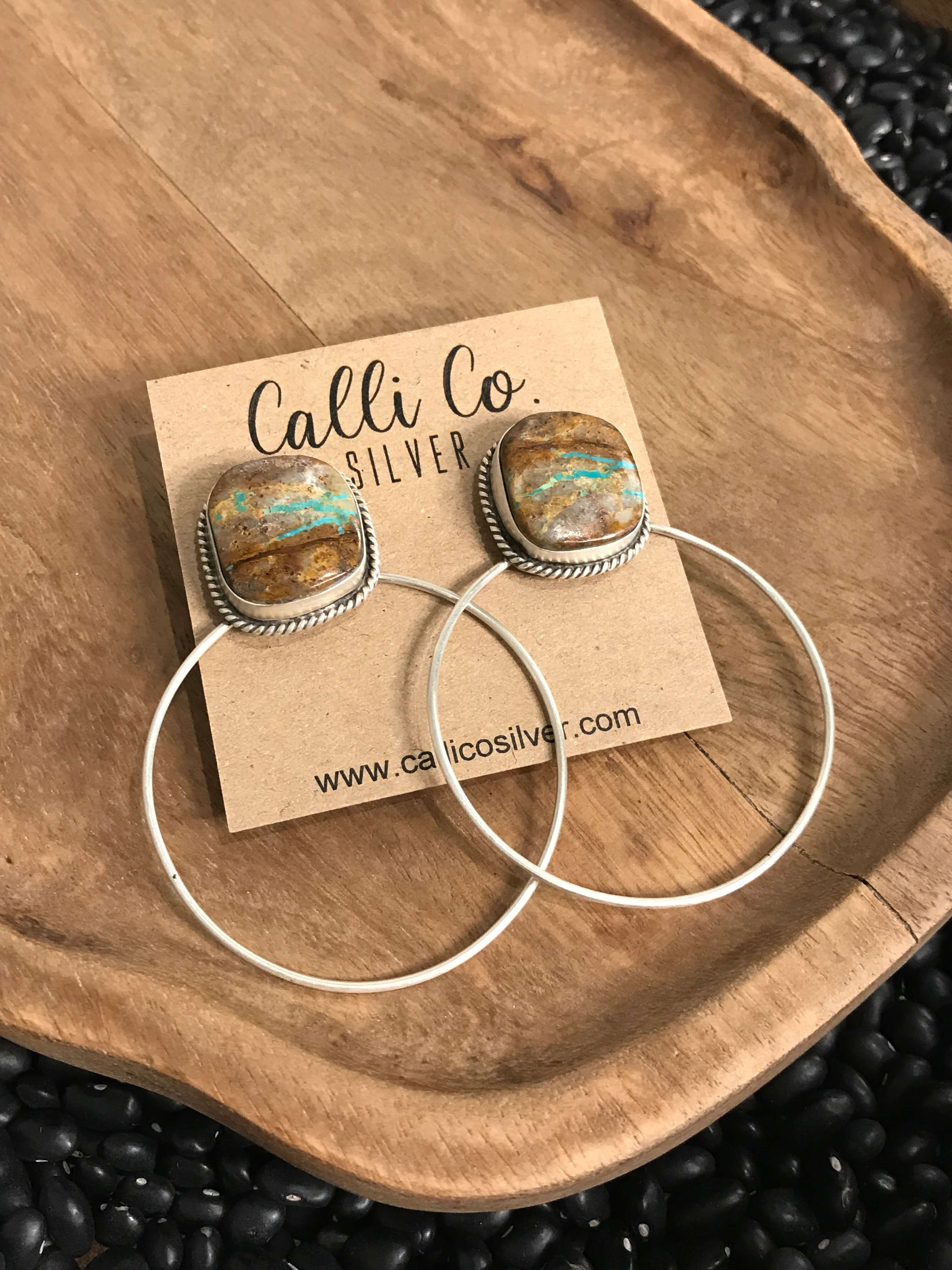The Keystone Hoop Earrings, 19-Earrings-Calli Co., Turquoise and Silver Jewelry, Native American Handmade, Zuni Tribe, Navajo Tribe, Brock Texas