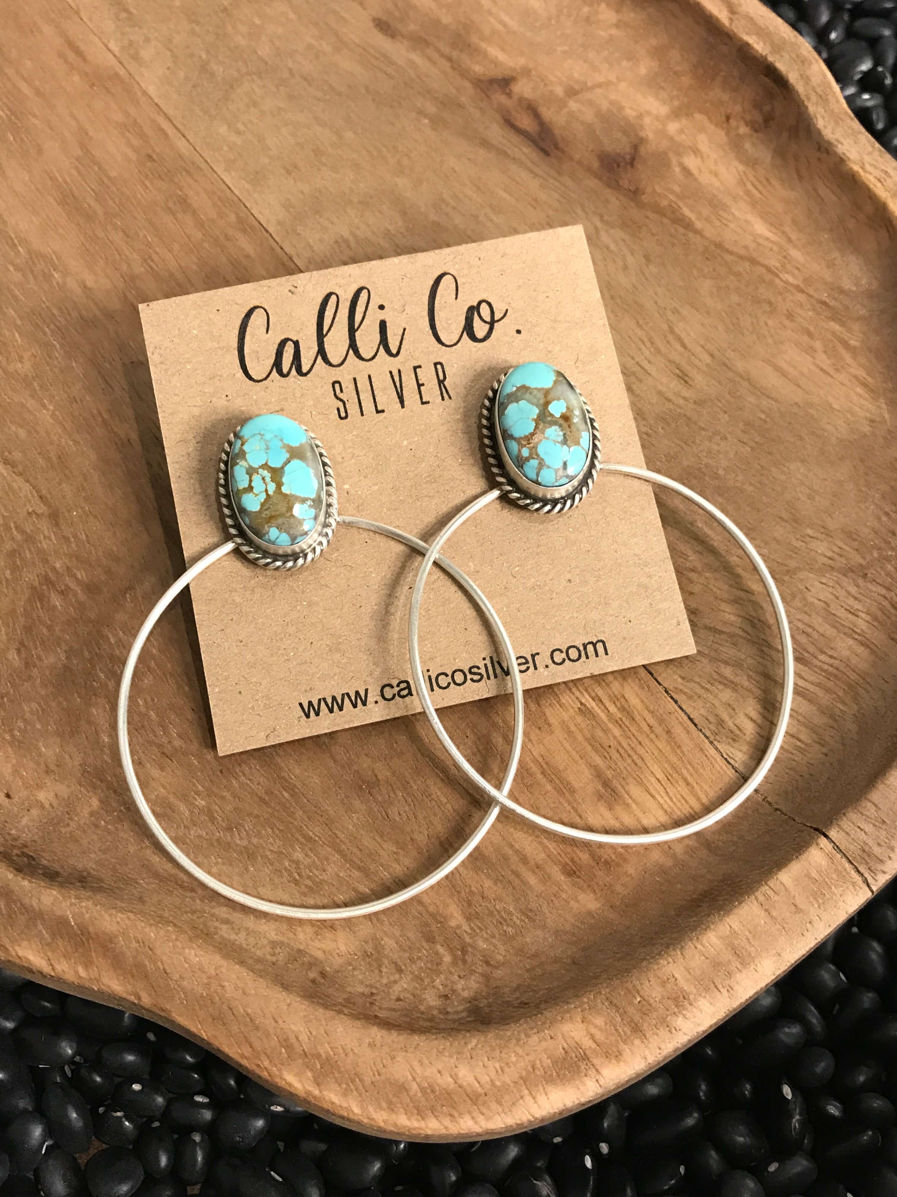 The Keystone Hoop Earrings, 20-Earrings-Calli Co., Turquoise and Silver Jewelry, Native American Handmade, Zuni Tribe, Navajo Tribe, Brock Texas