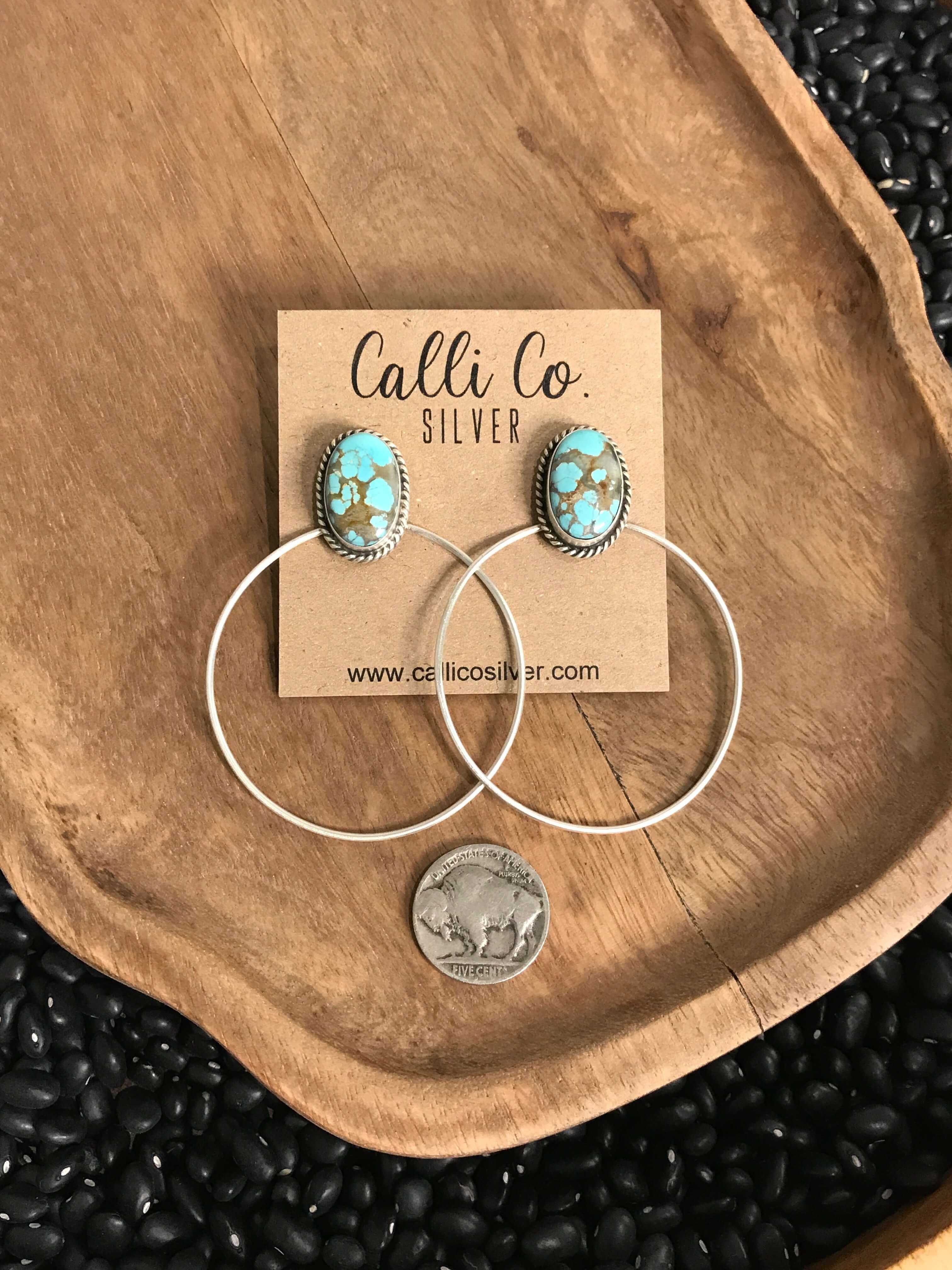 The Keystone Hoop Earrings, 20-Earrings-Calli Co., Turquoise and Silver Jewelry, Native American Handmade, Zuni Tribe, Navajo Tribe, Brock Texas