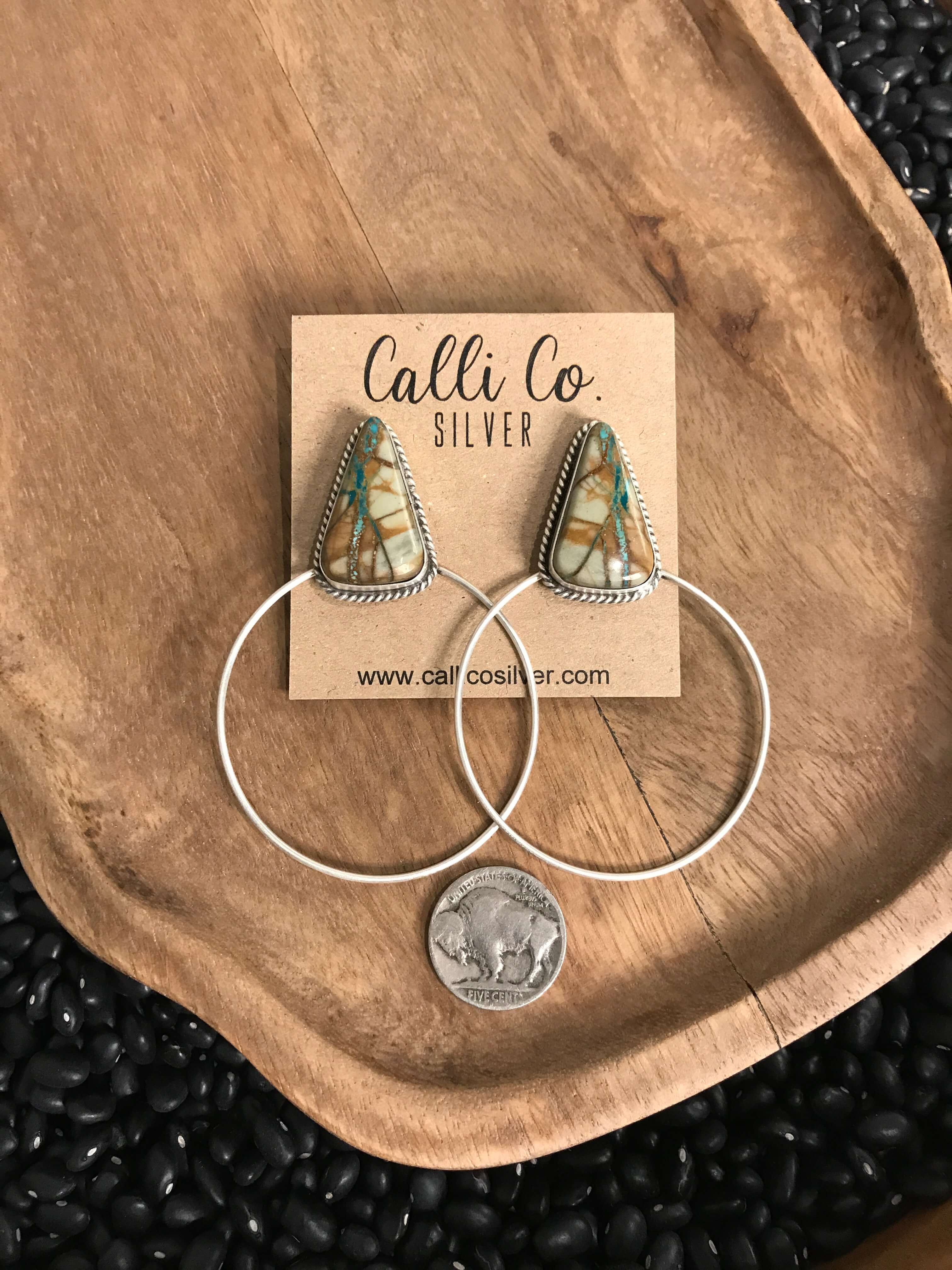 The Keystone Hoop Earrings, 21-Earrings-Calli Co., Turquoise and Silver Jewelry, Native American Handmade, Zuni Tribe, Navajo Tribe, Brock Texas