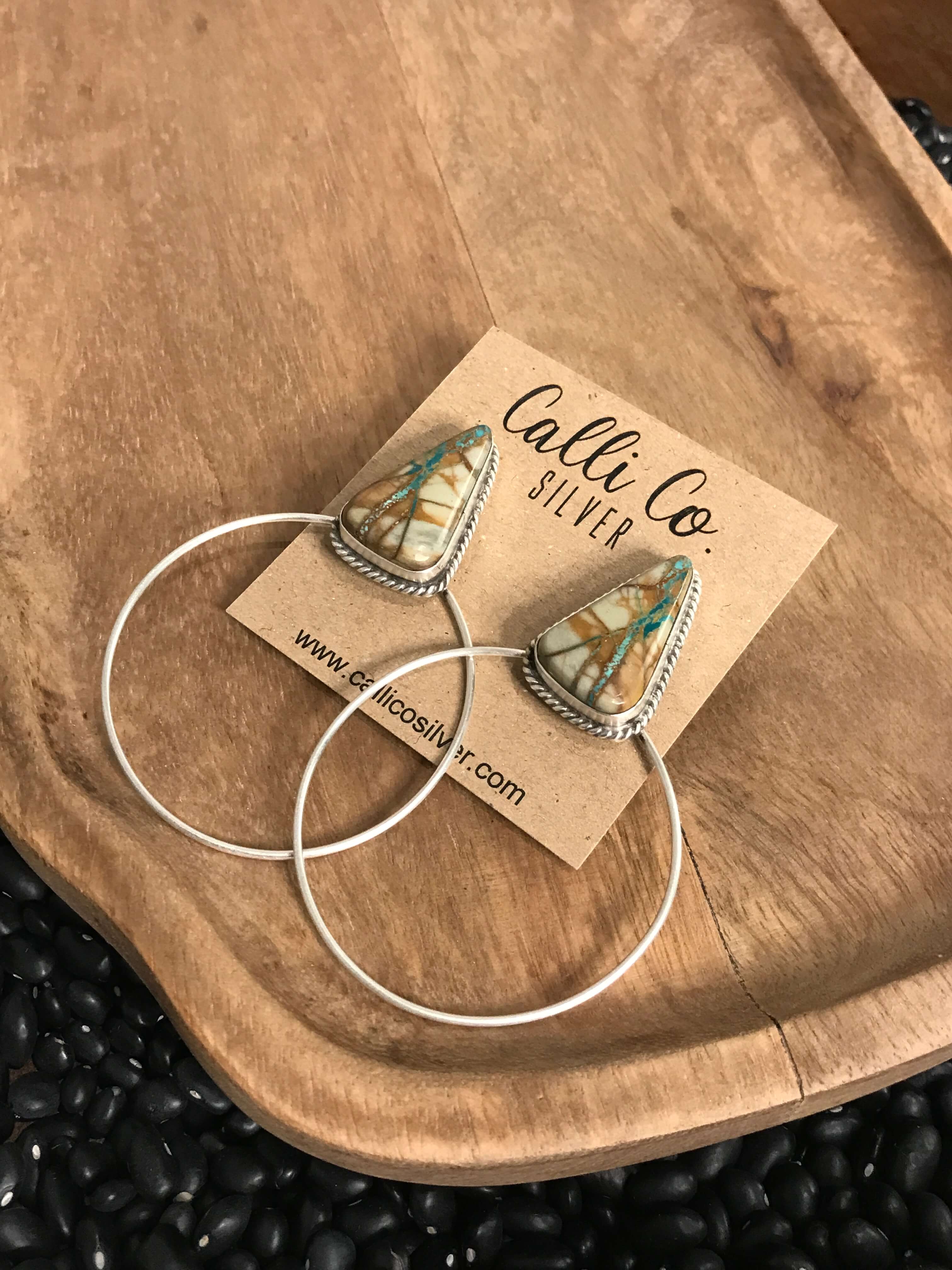 The Keystone Hoop Earrings, 21-Earrings-Calli Co., Turquoise and Silver Jewelry, Native American Handmade, Zuni Tribe, Navajo Tribe, Brock Texas