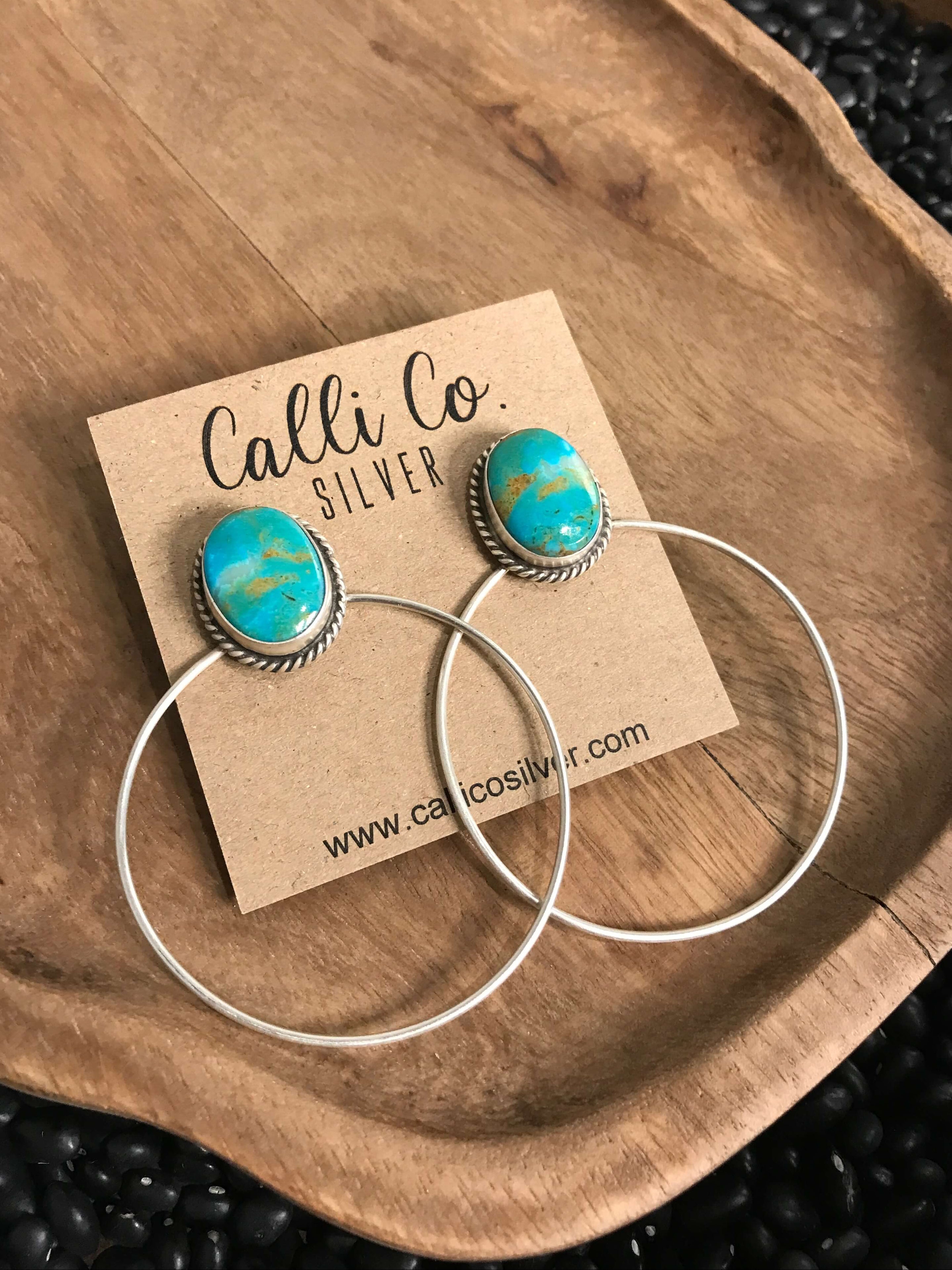 The Keystone Hoop Earrings, 22-Earrings-Calli Co., Turquoise and Silver Jewelry, Native American Handmade, Zuni Tribe, Navajo Tribe, Brock Texas