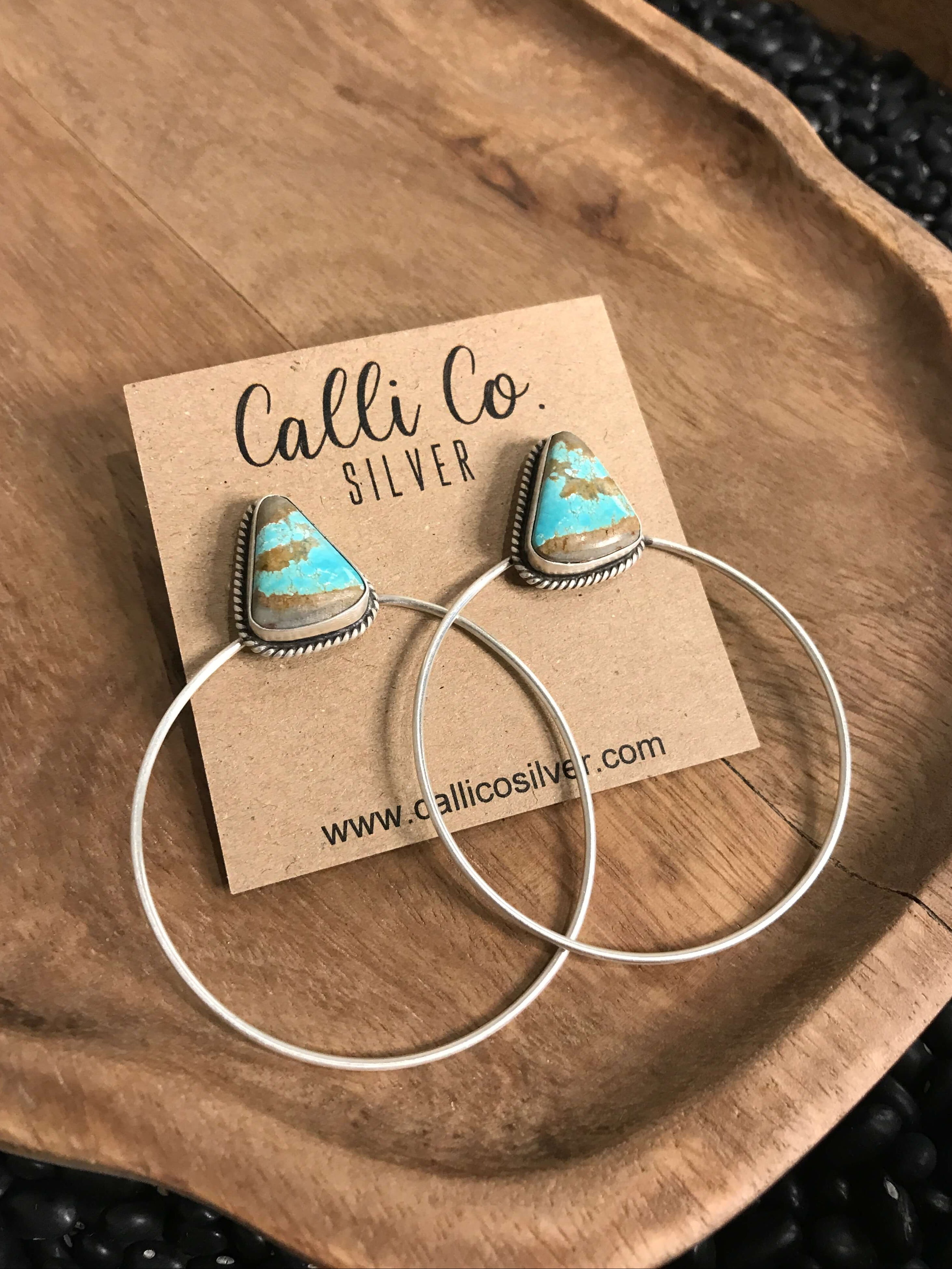 The Keystone Hoop Earrings, 23-Earrings-Calli Co., Turquoise and Silver Jewelry, Native American Handmade, Zuni Tribe, Navajo Tribe, Brock Texas