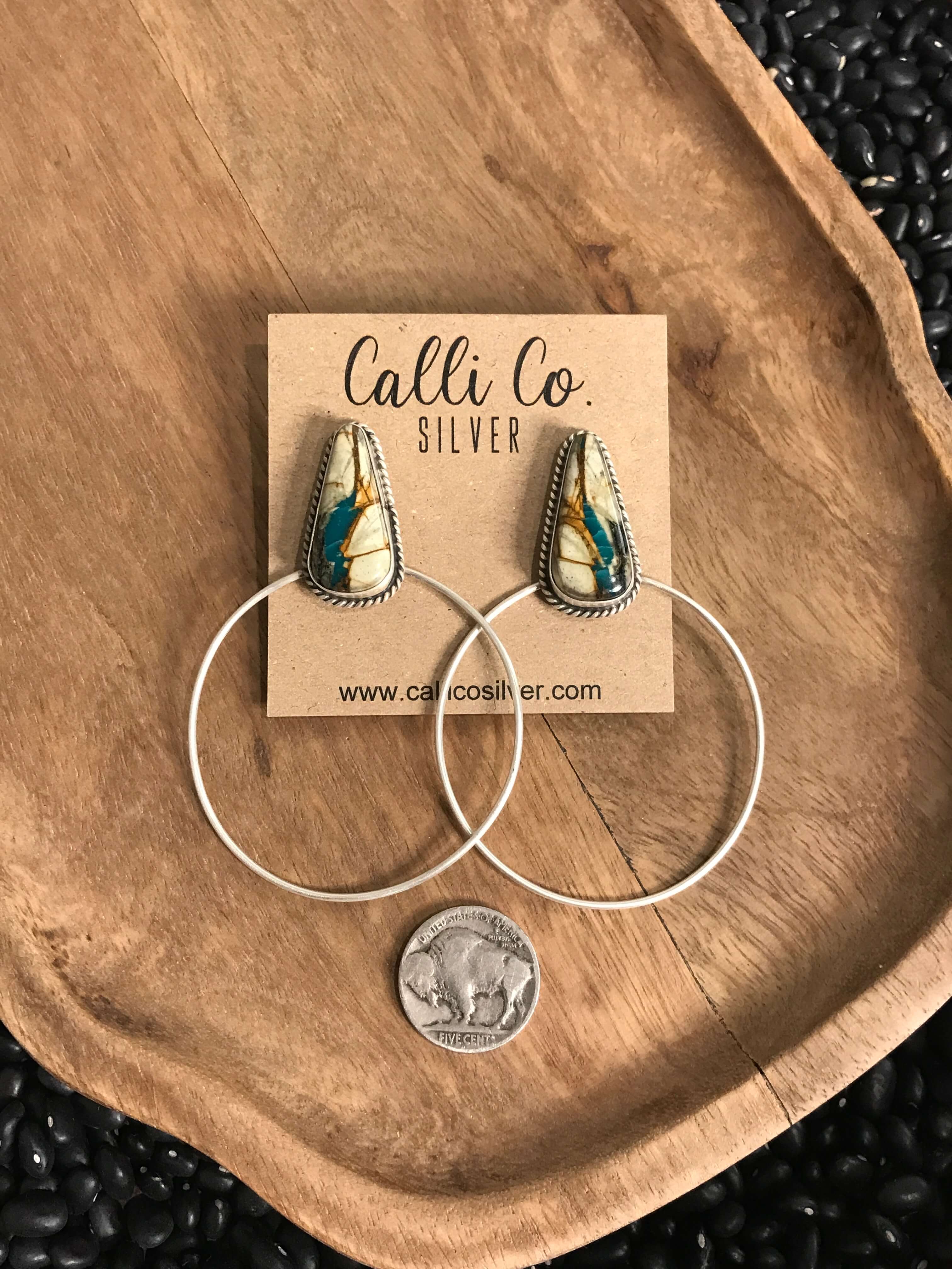 The Keystone Hoop Earrings, 24-Earrings-Calli Co., Turquoise and Silver Jewelry, Native American Handmade, Zuni Tribe, Navajo Tribe, Brock Texas