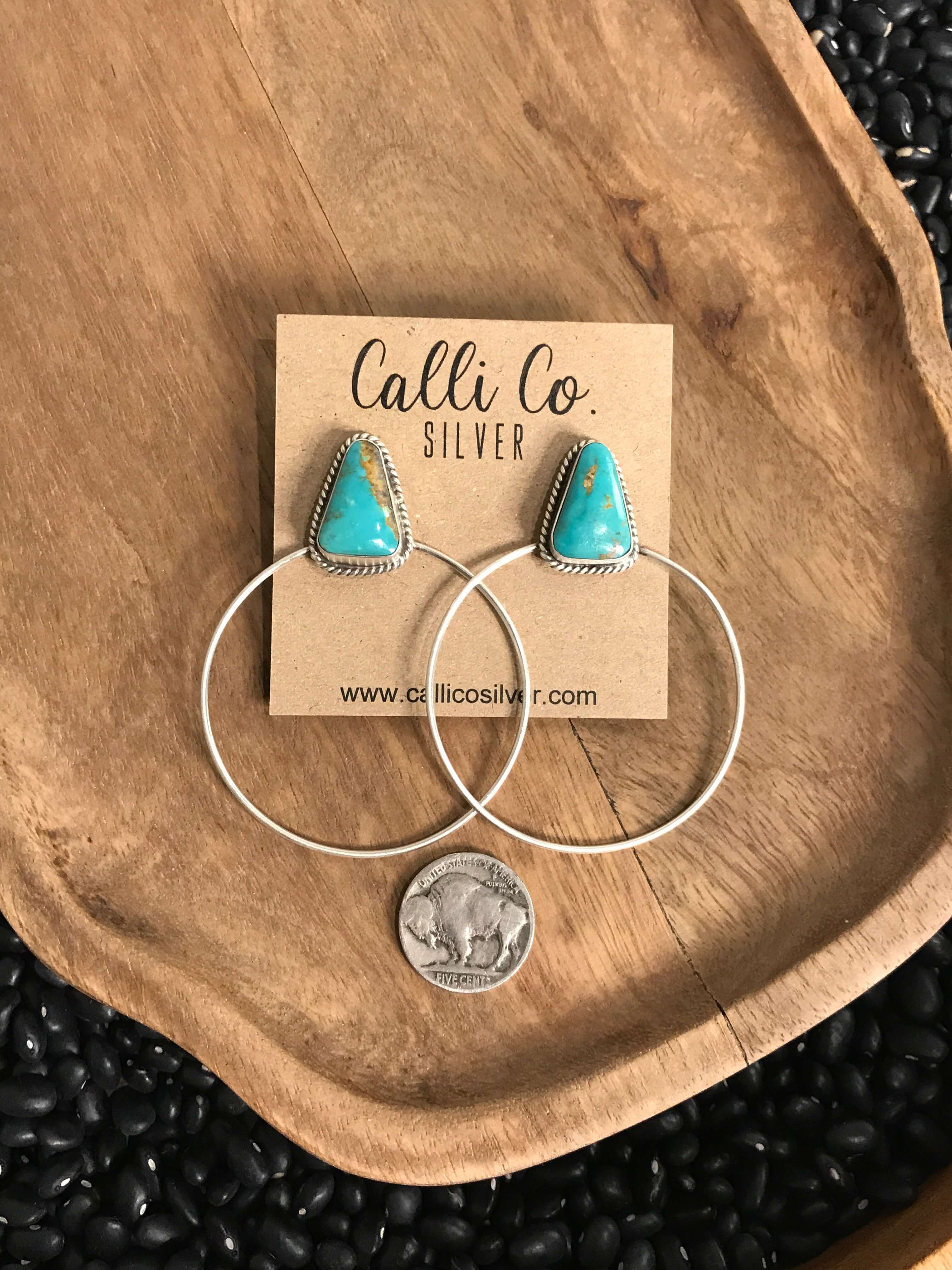 The Keystone Hoop Earrings, 25-Earrings-Calli Co., Turquoise and Silver Jewelry, Native American Handmade, Zuni Tribe, Navajo Tribe, Brock Texas