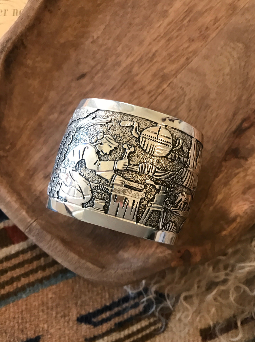 The Navajo Storyteller Cuff, 1-Bracelets & Cuffs-Calli Co., Turquoise and Silver Jewelry, Native American Handmade, Zuni Tribe, Navajo Tribe, Brock Texas