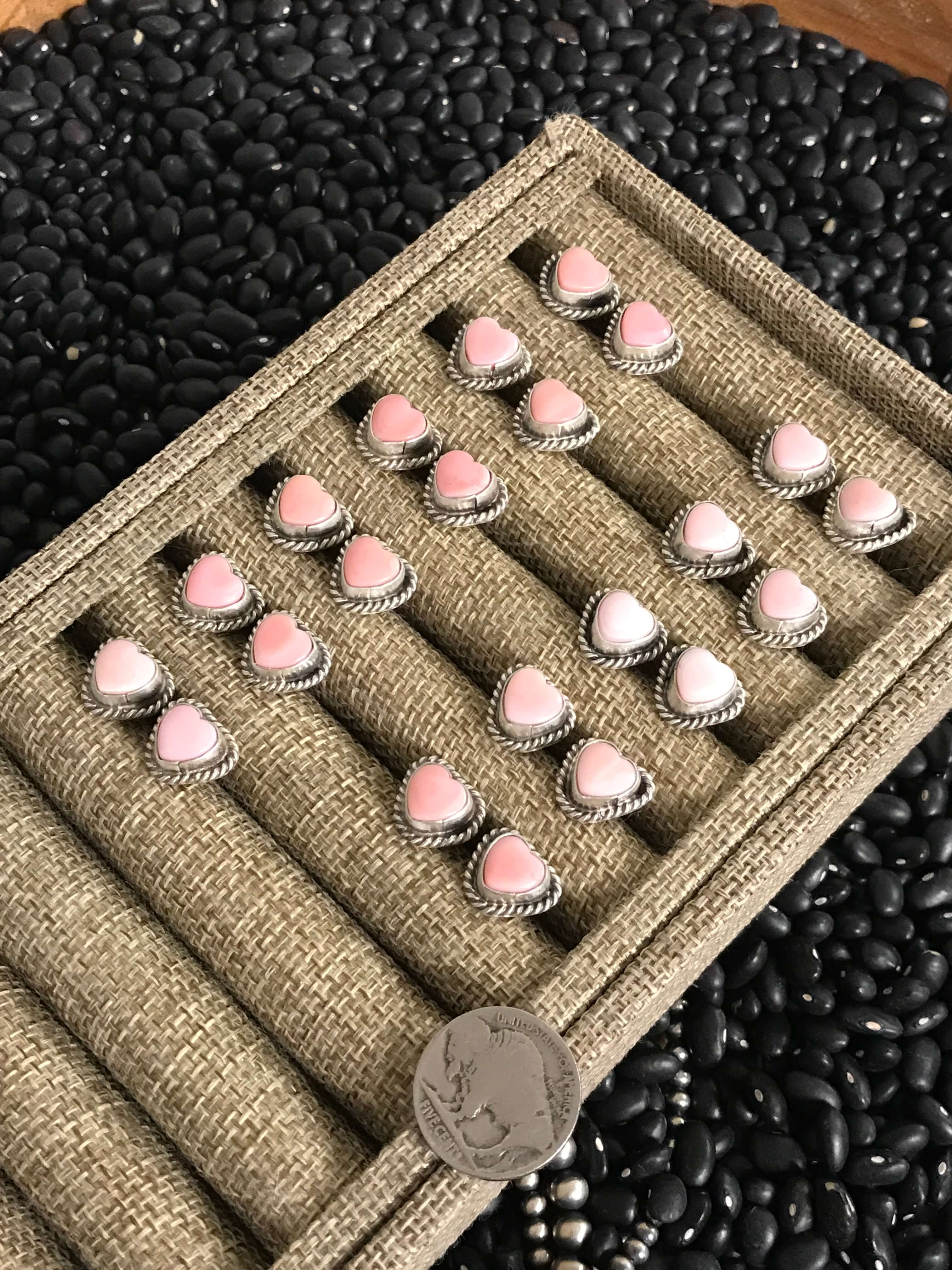 The Primrose Heart Studs-Earrings-Calli Co., Turquoise and Silver Jewelry, Native American Handmade, Zuni Tribe, Navajo Tribe, Brock Texas