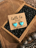 The Heart Studs, 6-Earrings-Calli Co., Turquoise and Silver Jewelry, Native American Handmade, Zuni Tribe, Navajo Tribe, Brock Texas