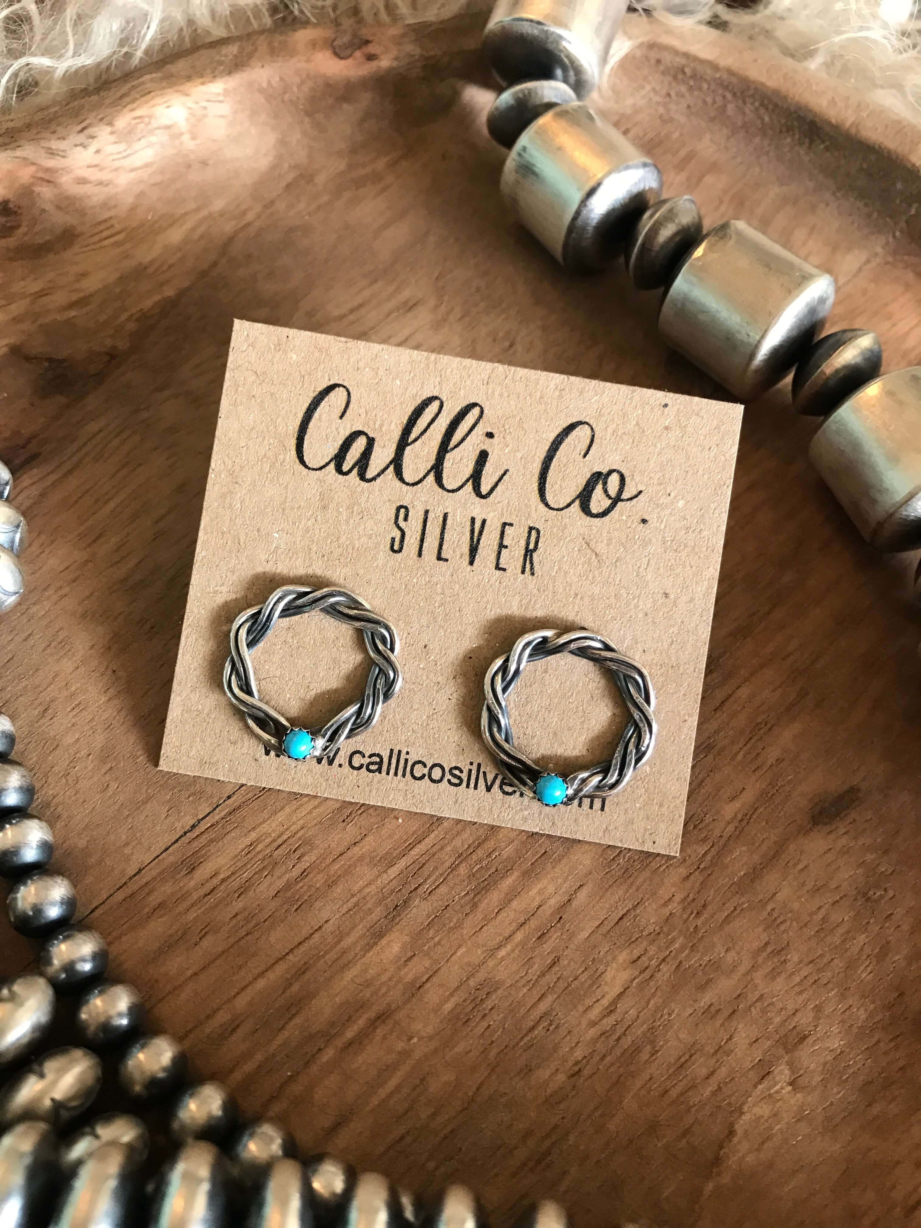 The Jacie Turquoise Earrings-Earrings-Calli Co., Turquoise and Silver Jewelry, Native American Handmade, Zuni Tribe, Navajo Tribe, Brock Texas