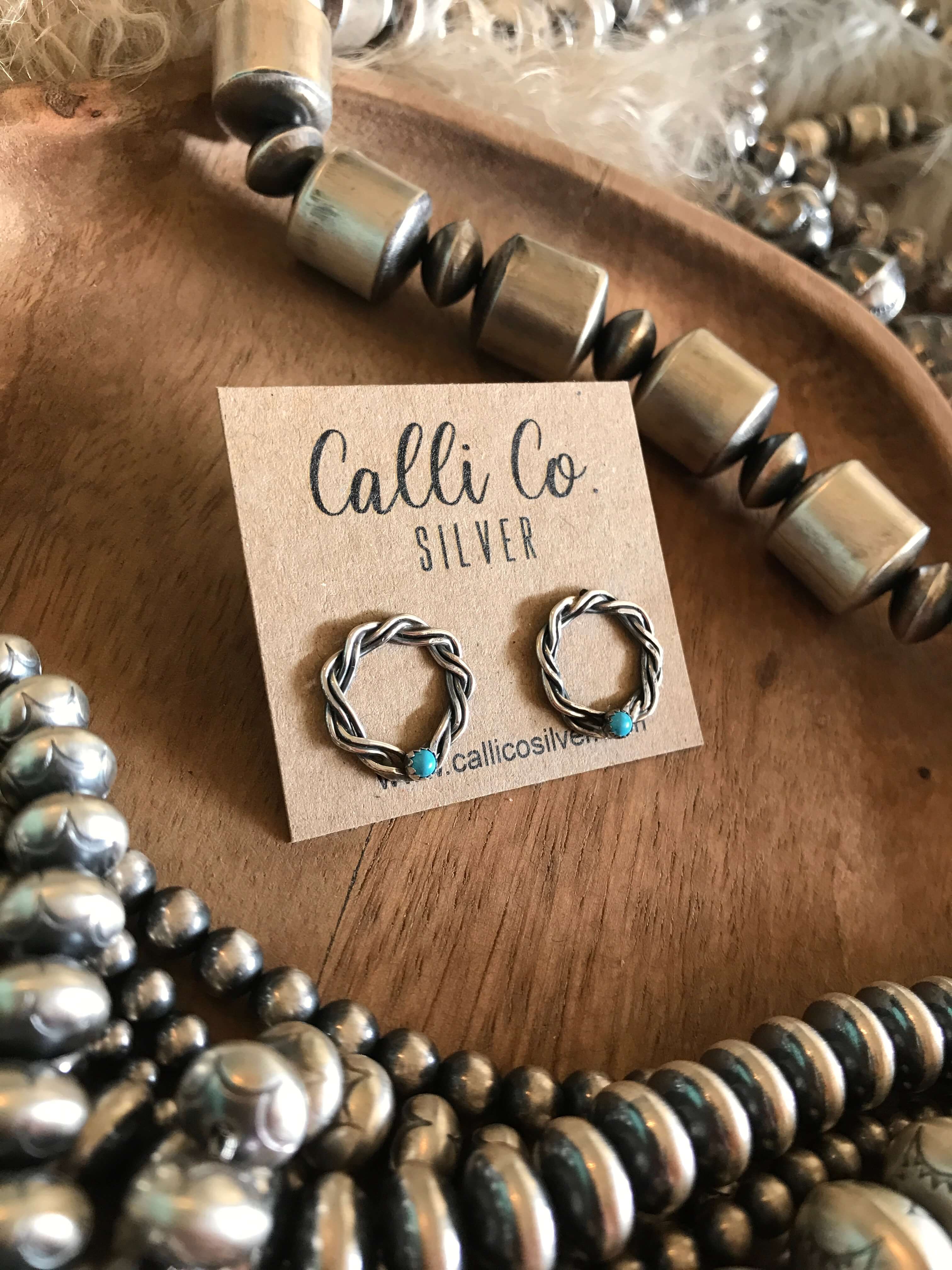 The Jacie Turquoise Earrings-Earrings-Calli Co., Turquoise and Silver Jewelry, Native American Handmade, Zuni Tribe, Navajo Tribe, Brock Texas