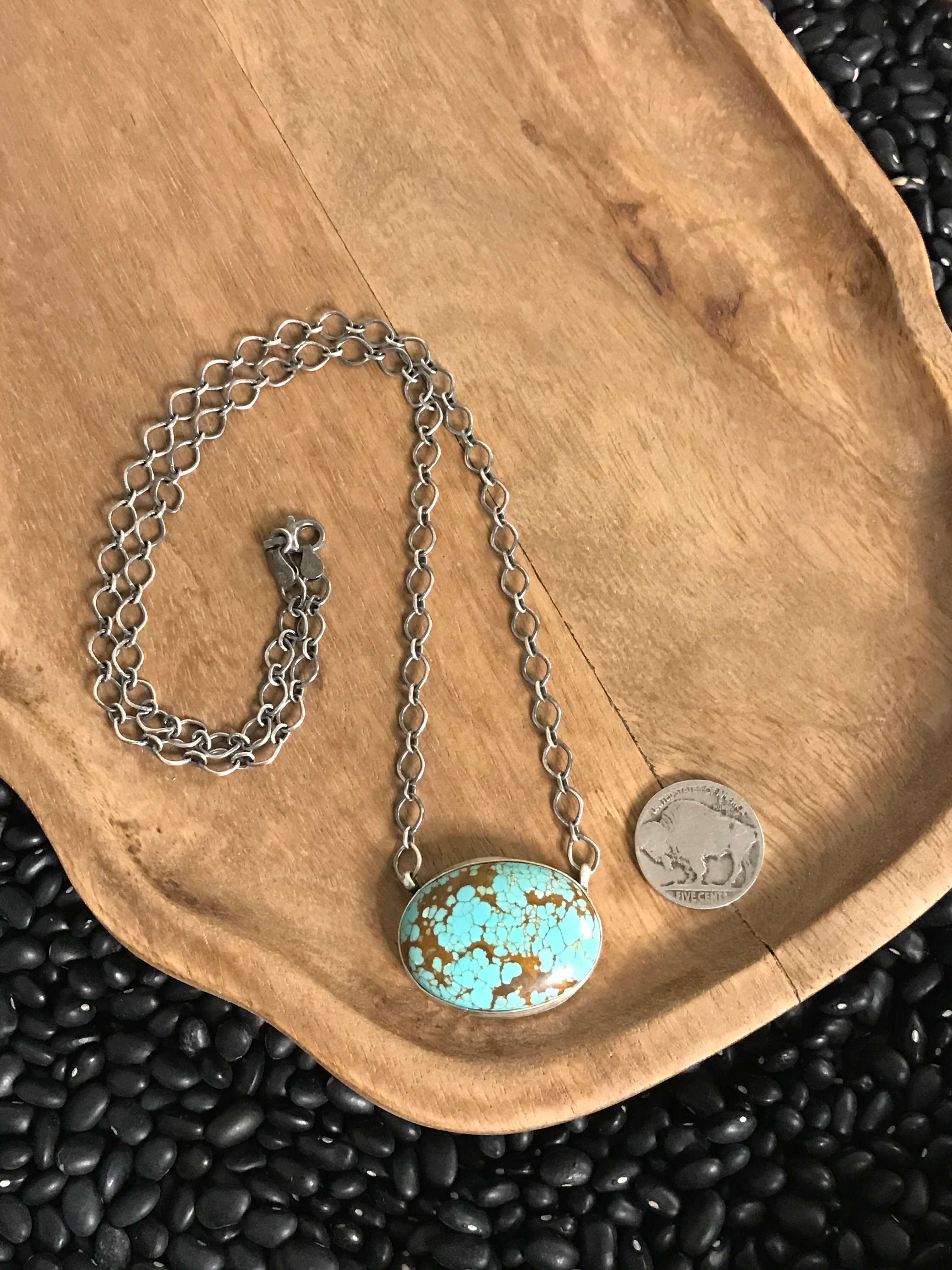The Calamity Turquoise Necklace, 7-Necklaces-Calli Co., Turquoise and Silver Jewelry, Native American Handmade, Zuni Tribe, Navajo Tribe, Brock Texas