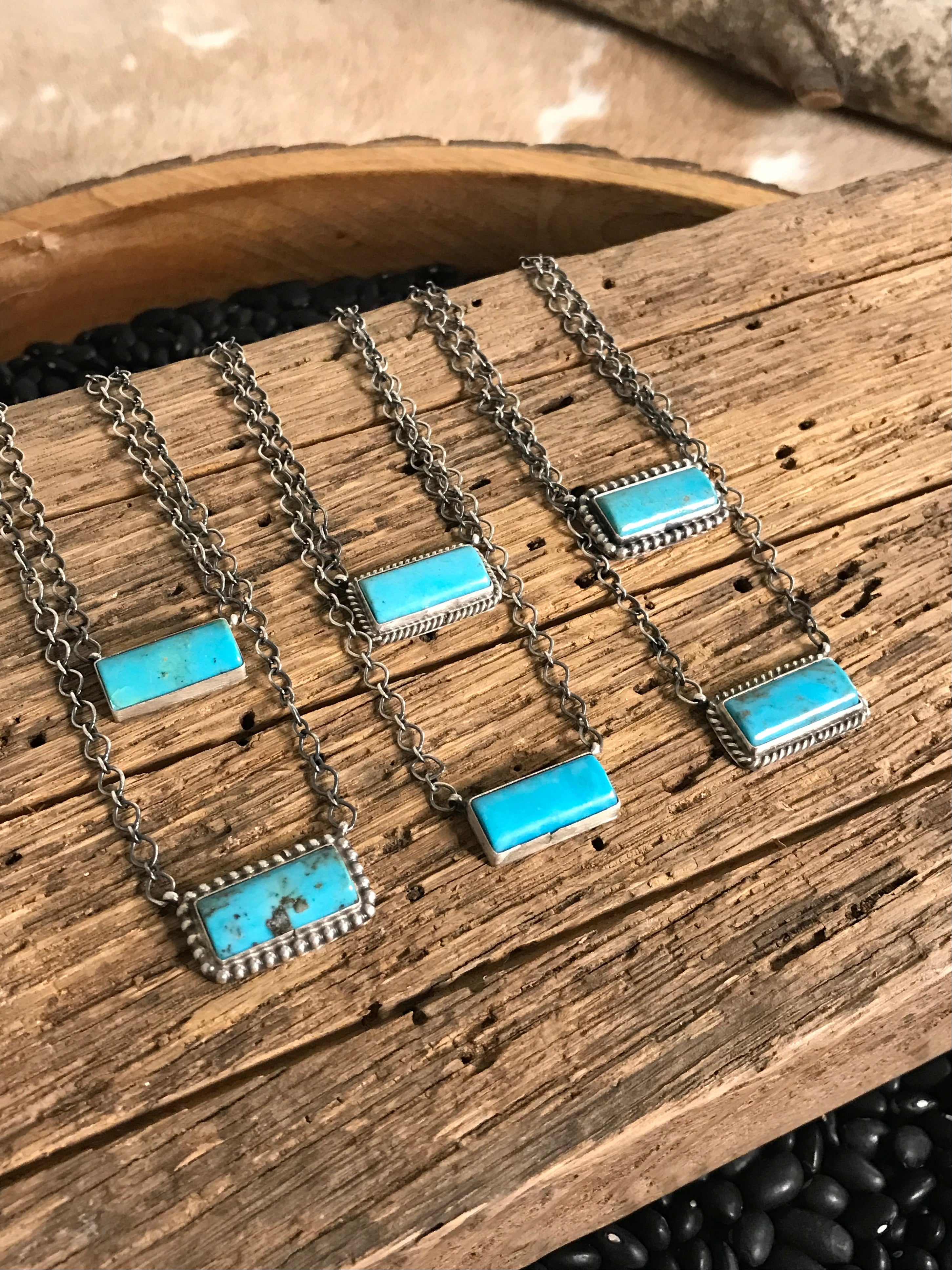 The Little Chief Turquoise Bar Necklaces-Necklaces-Calli Co., Turquoise and Silver Jewelry, Native American Handmade, Zuni Tribe, Navajo Tribe, Brock Texas