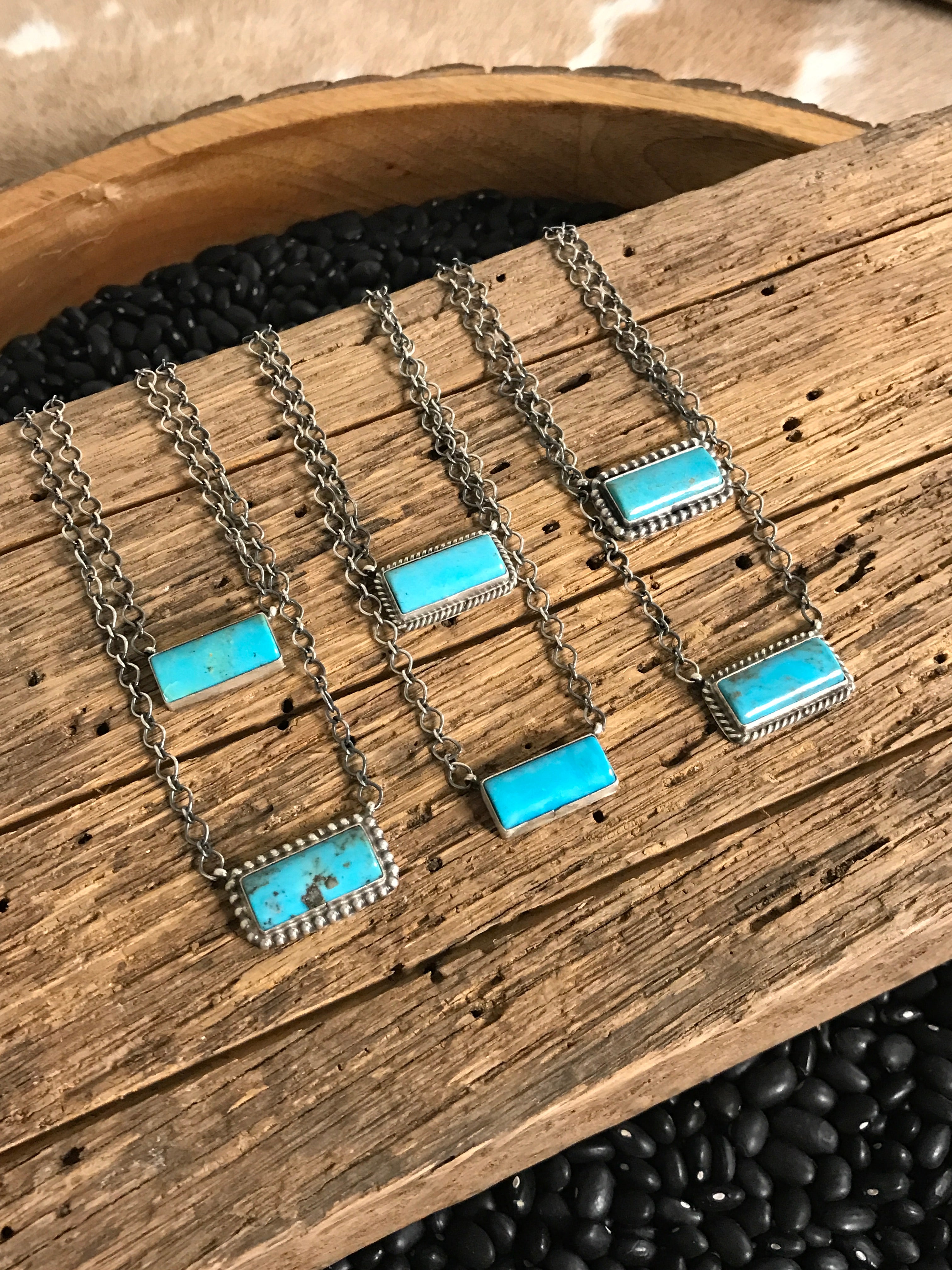 The Little Chief Turquoise Bar Necklaces-Necklaces-Calli Co., Turquoise and Silver Jewelry, Native American Handmade, Zuni Tribe, Navajo Tribe, Brock Texas