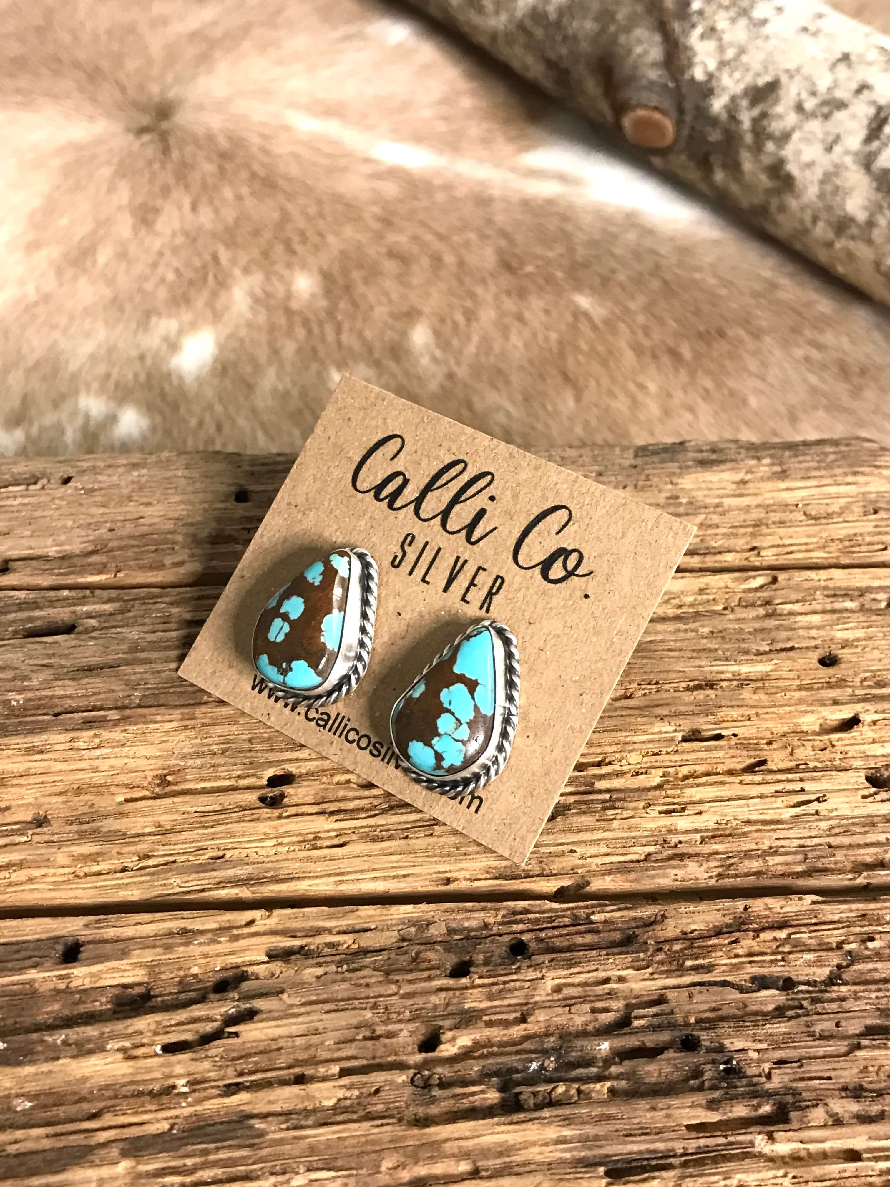 The Turquoise Studs, 2-Earrings-Calli Co., Turquoise and Silver Jewelry, Native American Handmade, Zuni Tribe, Navajo Tribe, Brock Texas