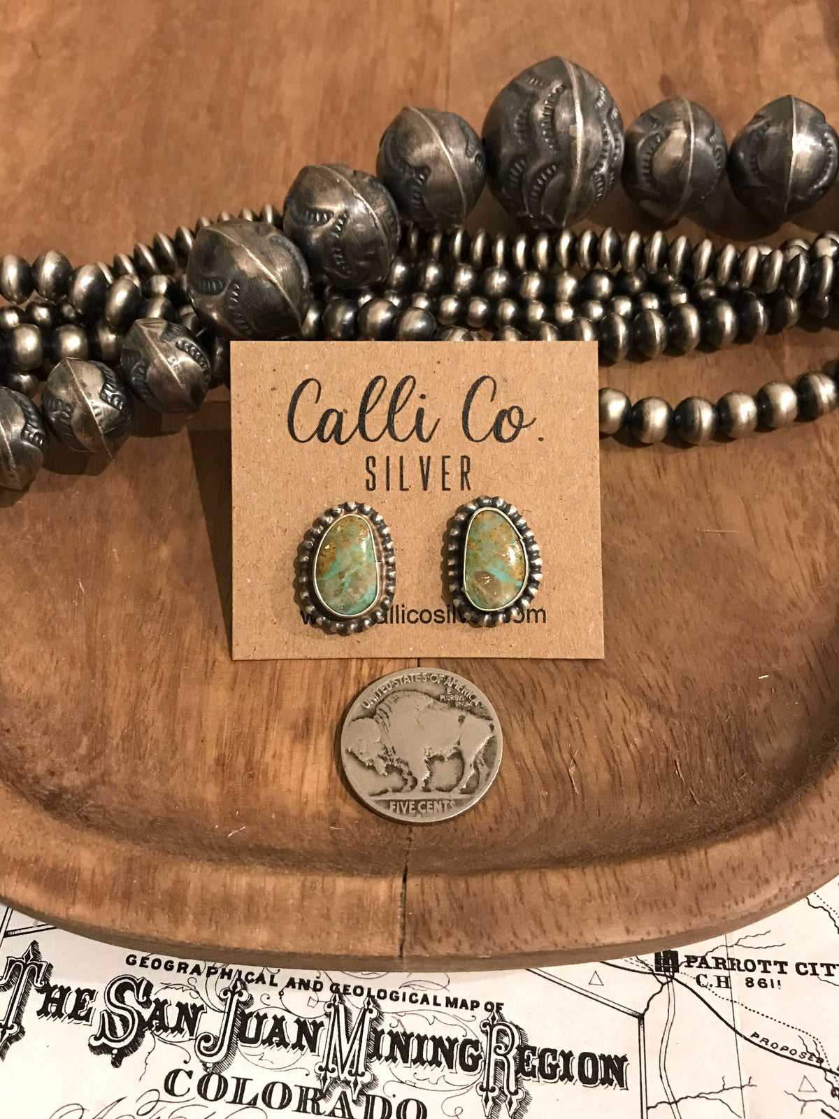 The Ribbon Studs, 30-Earrings-Calli Co., Turquoise and Silver Jewelry, Native American Handmade, Zuni Tribe, Navajo Tribe, Brock Texas