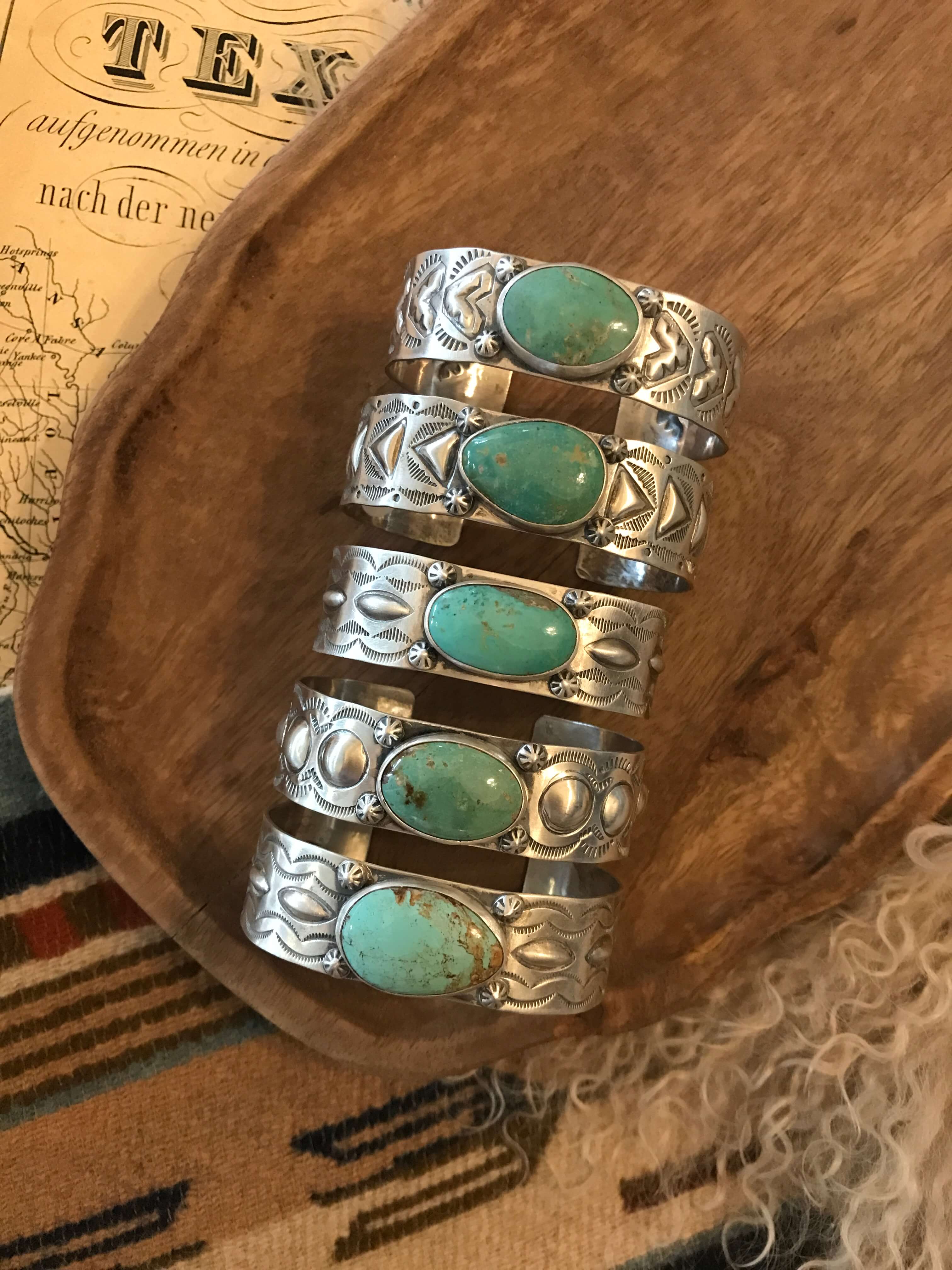 The Copeland Turquoise Cuffs-Bracelets & Cuffs-Calli Co., Turquoise and Silver Jewelry, Native American Handmade, Zuni Tribe, Navajo Tribe, Brock Texas