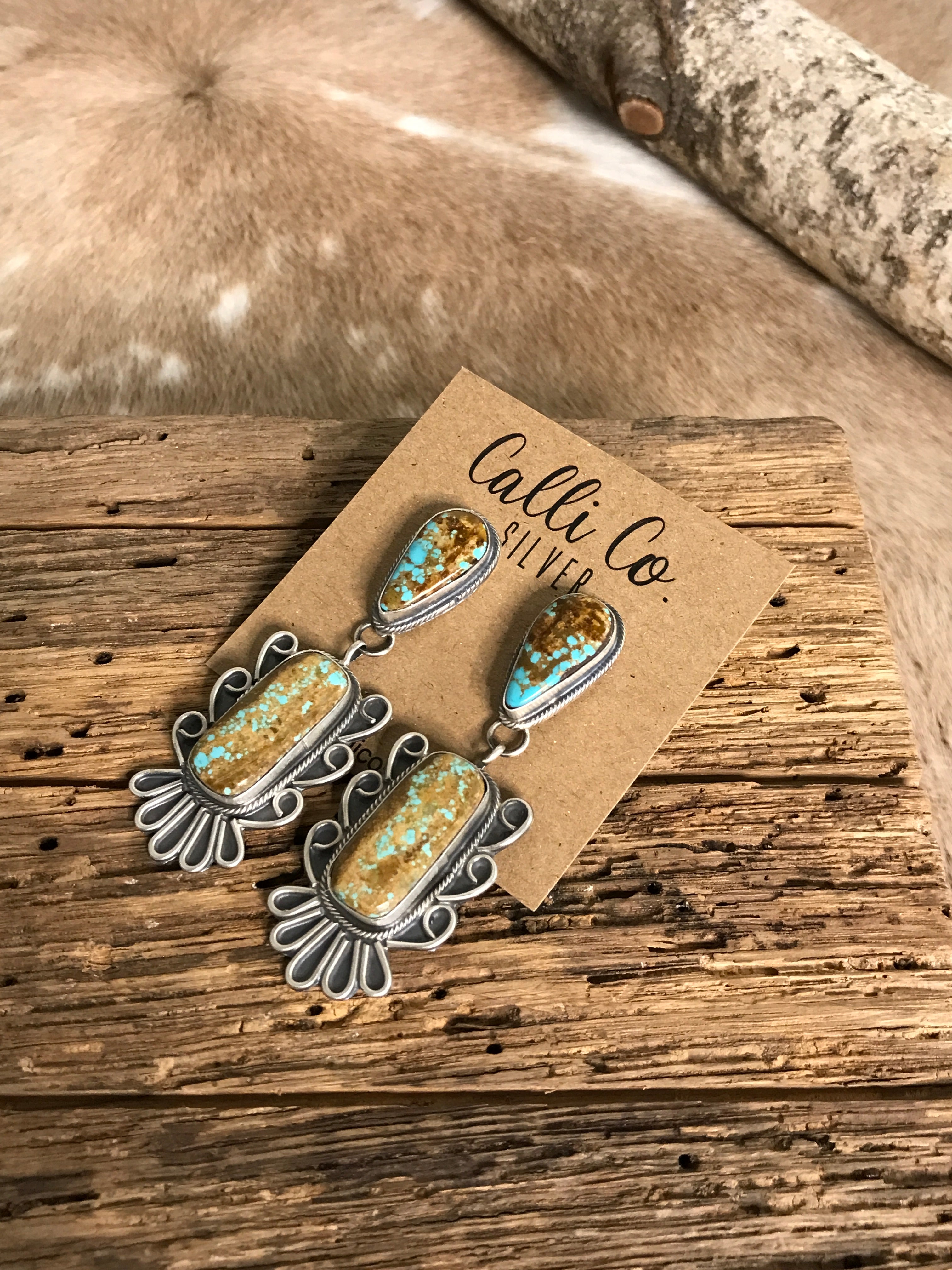 The Laurent Dangles-Earrings-Calli Co., Turquoise and Silver Jewelry, Native American Handmade, Zuni Tribe, Navajo Tribe, Brock Texas
