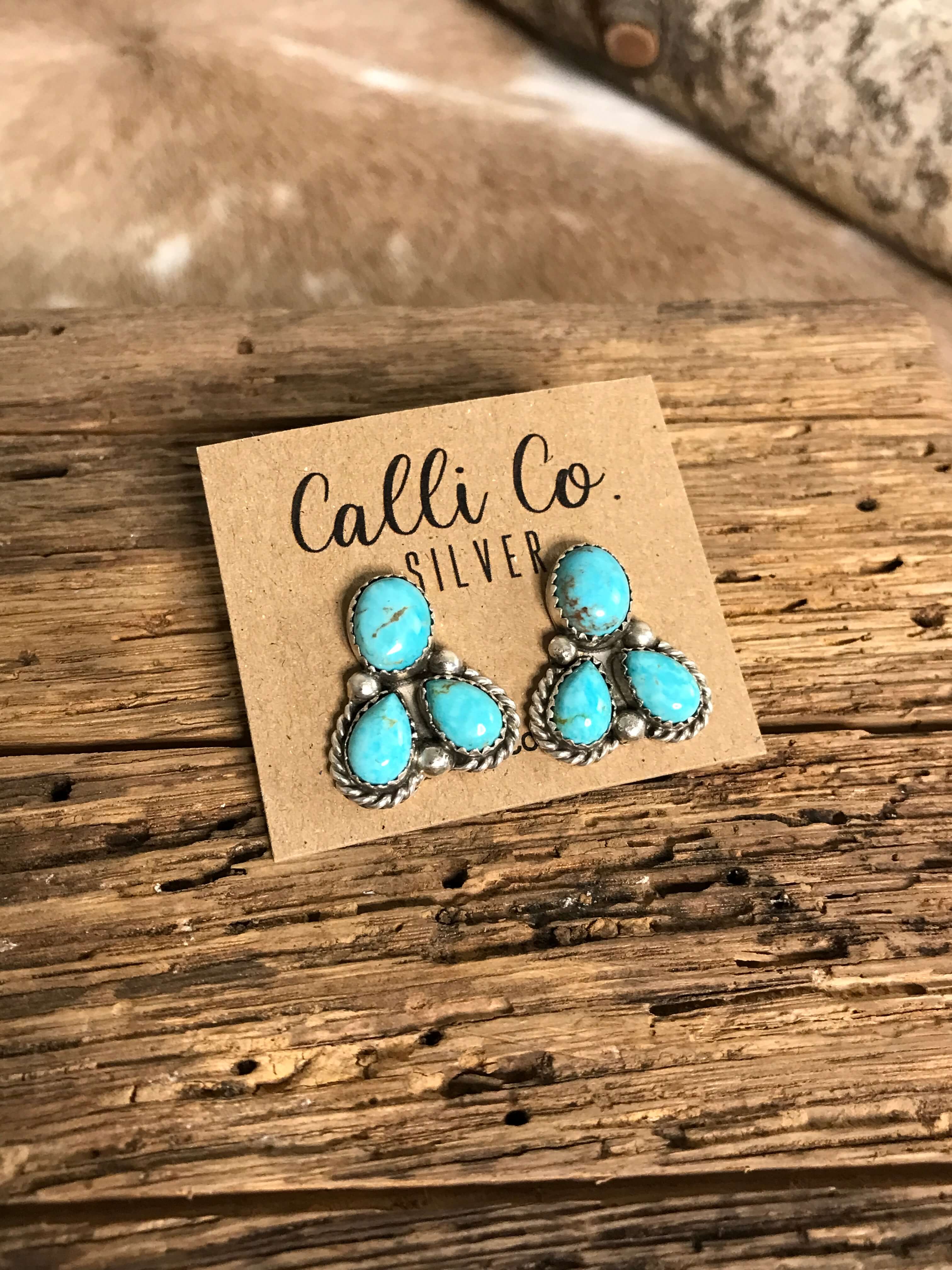 The Molena Cluster Earrings, 1-Earrings-Calli Co., Turquoise and Silver Jewelry, Native American Handmade, Zuni Tribe, Navajo Tribe, Brock Texas