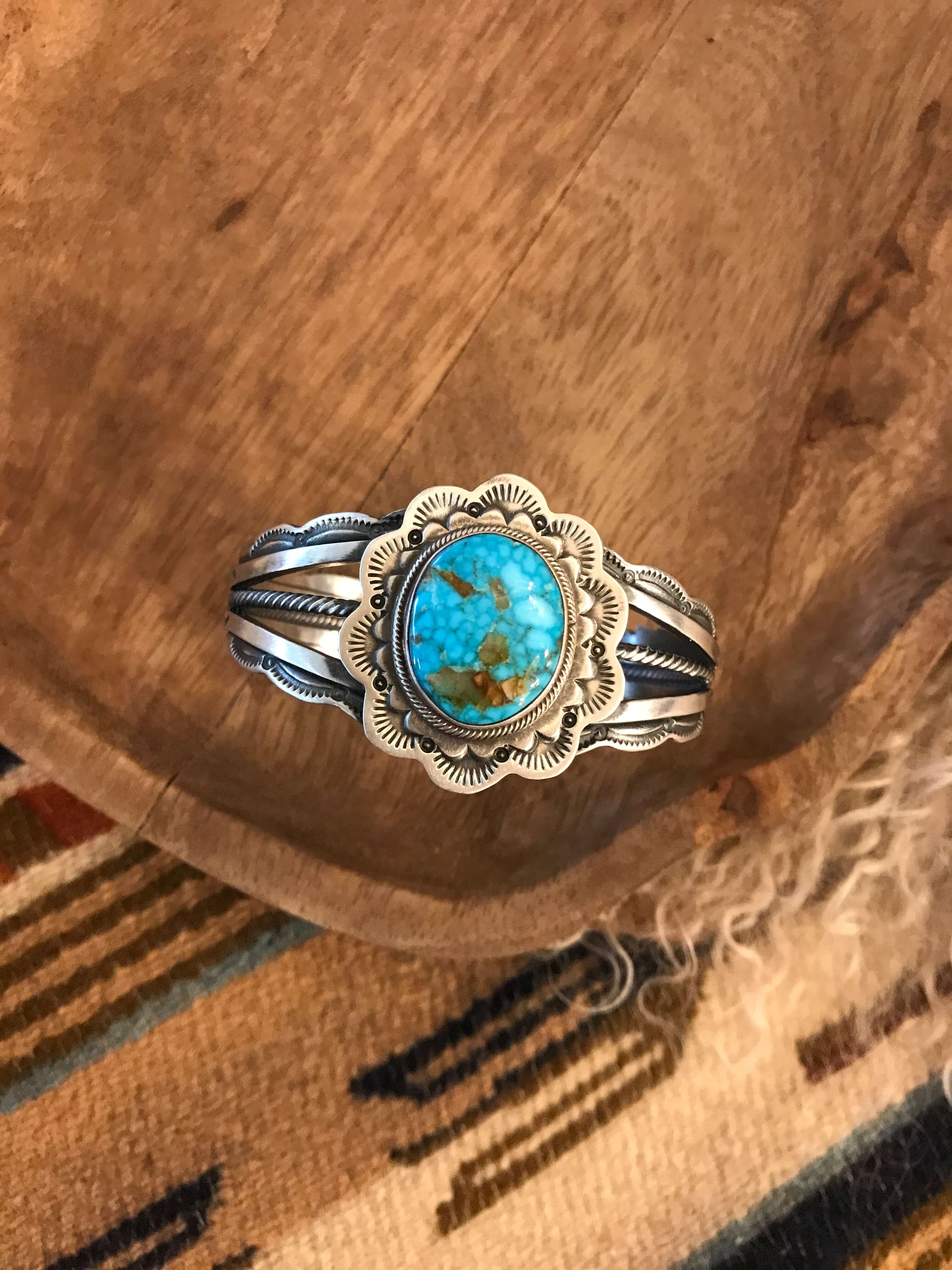 The Lawson Turquoise Cuff, 2-Bracelets & Cuffs-Calli Co., Turquoise and Silver Jewelry, Native American Handmade, Zuni Tribe, Navajo Tribe, Brock Texas