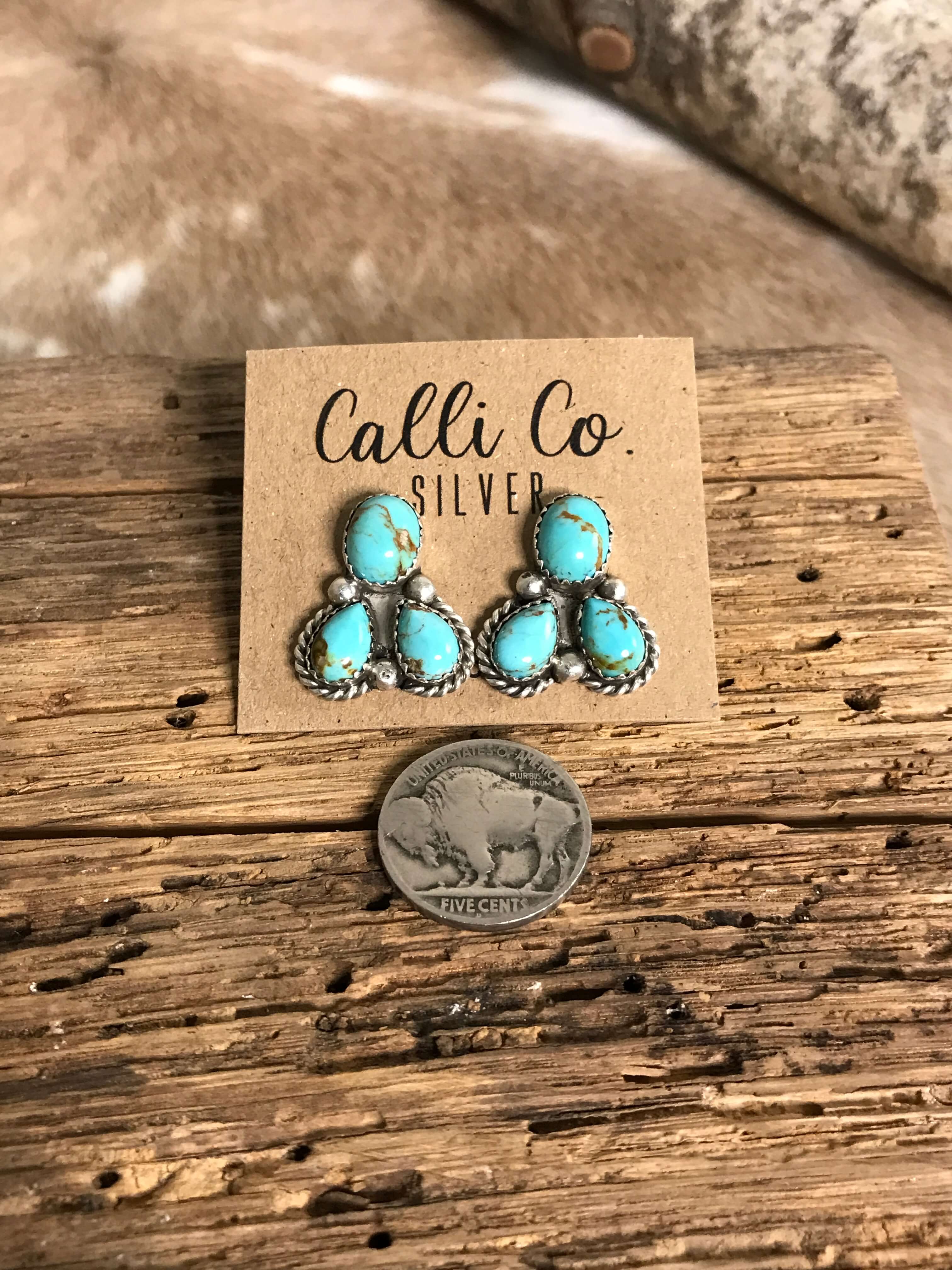 The Molena Cluster Earrings, 3 xx-Earrings-Calli Co., Turquoise and Silver Jewelry, Native American Handmade, Zuni Tribe, Navajo Tribe, Brock Texas