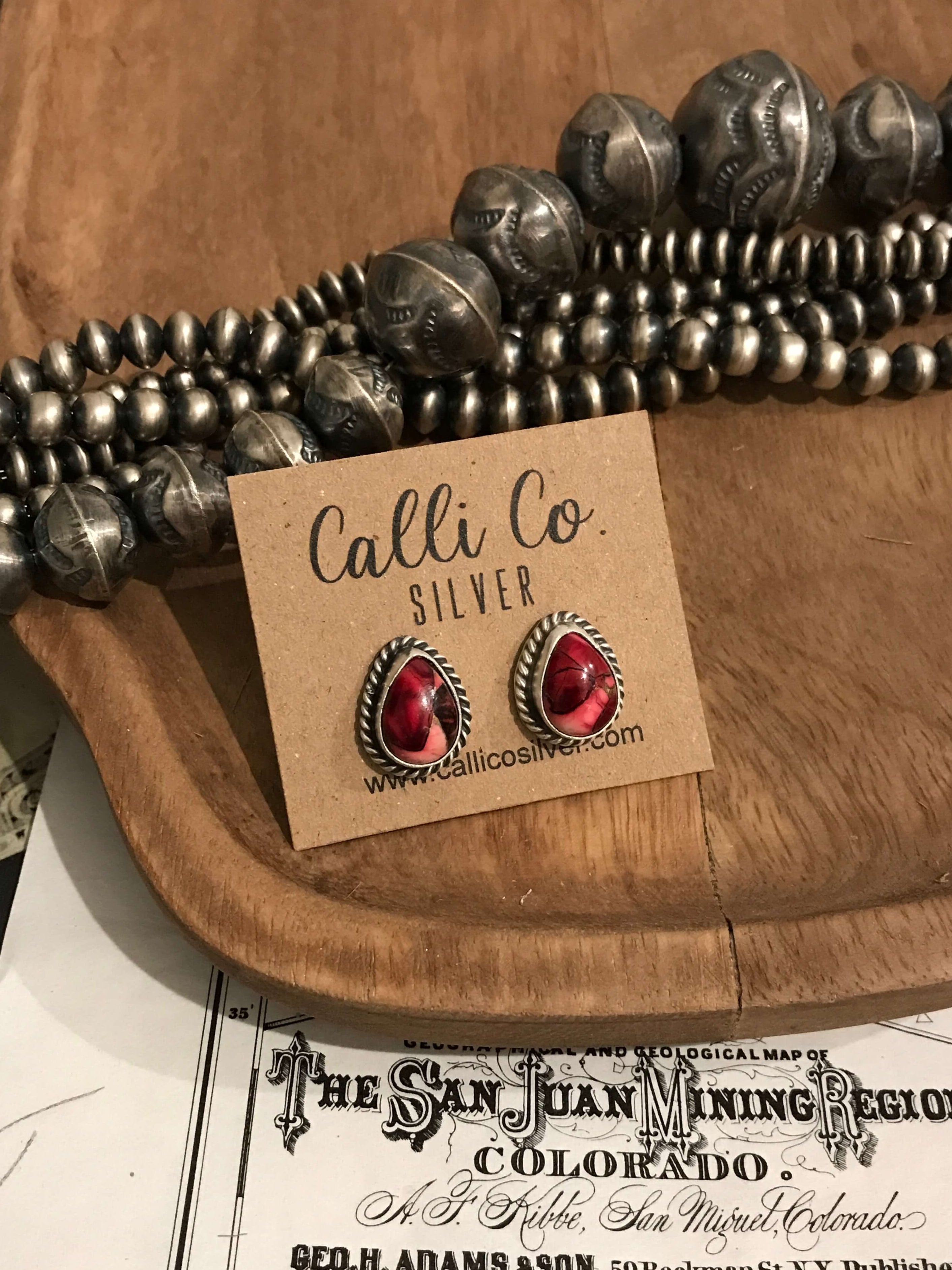 The Dahlia Rose Teardrop Studs, 1-Earrings-Calli Co., Turquoise and Silver Jewelry, Native American Handmade, Zuni Tribe, Navajo Tribe, Brock Texas