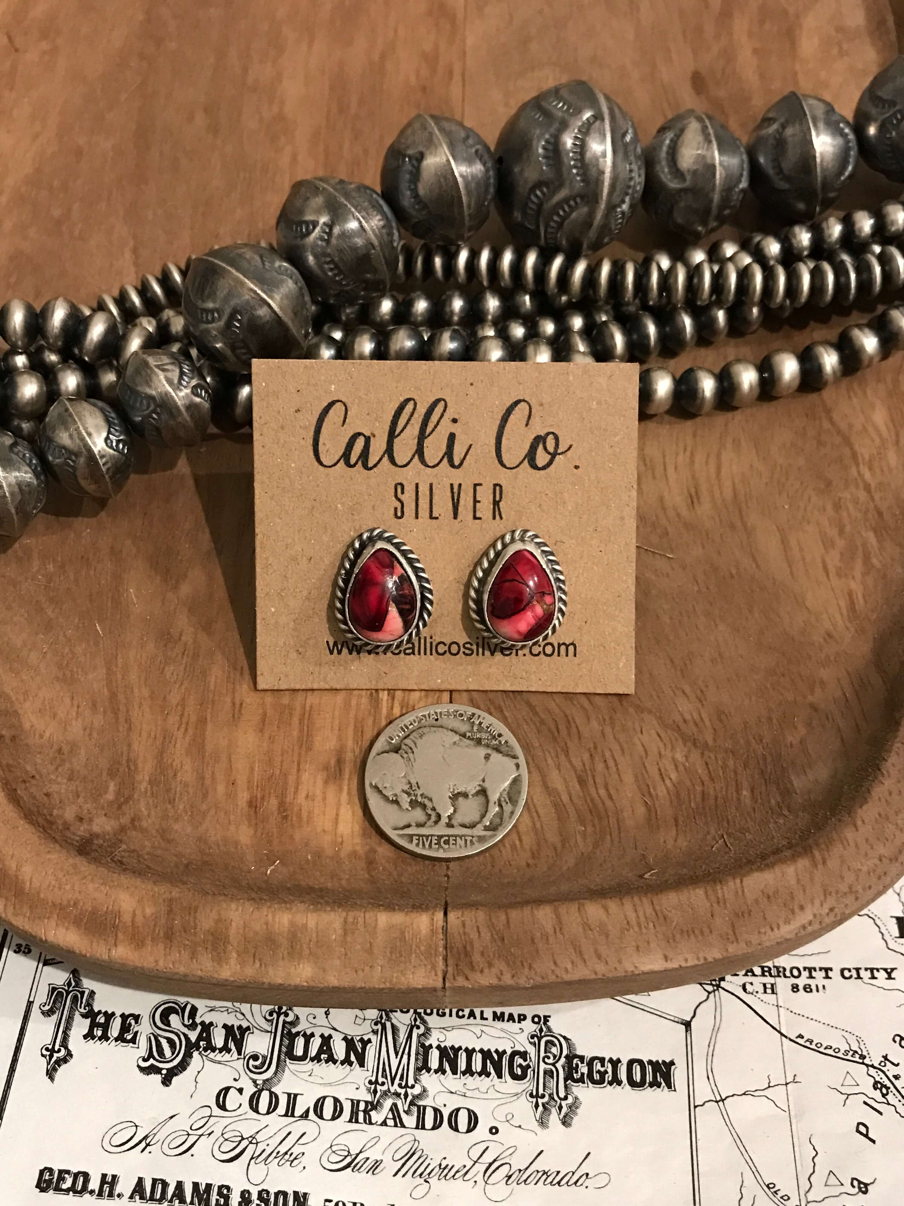 The Dahlia Rose Teardrop Studs, 1-Earrings-Calli Co., Turquoise and Silver Jewelry, Native American Handmade, Zuni Tribe, Navajo Tribe, Brock Texas