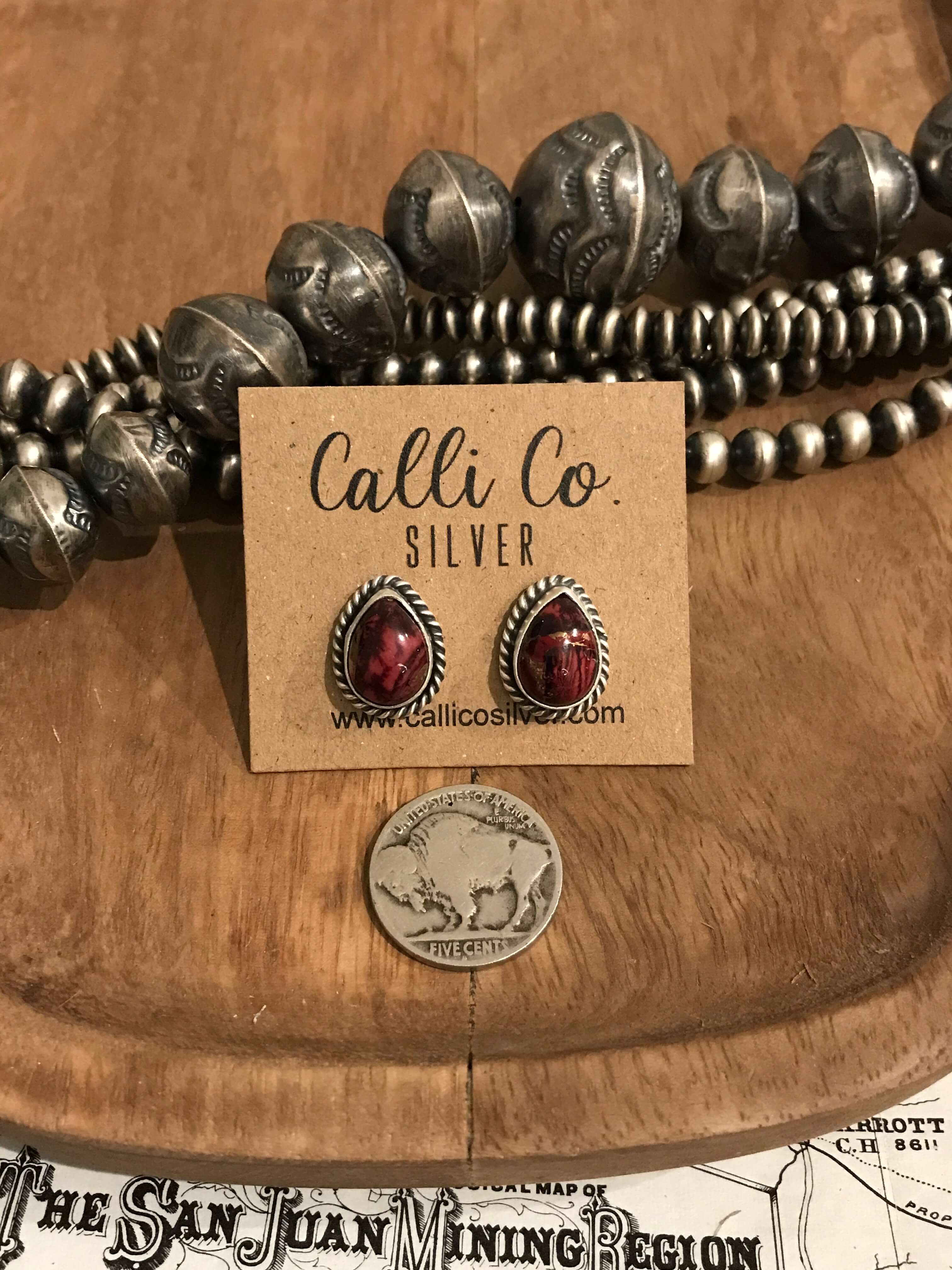 The Dahlia Rose Teardrop Studs, 6-Earrings-Calli Co., Turquoise and Silver Jewelry, Native American Handmade, Zuni Tribe, Navajo Tribe, Brock Texas