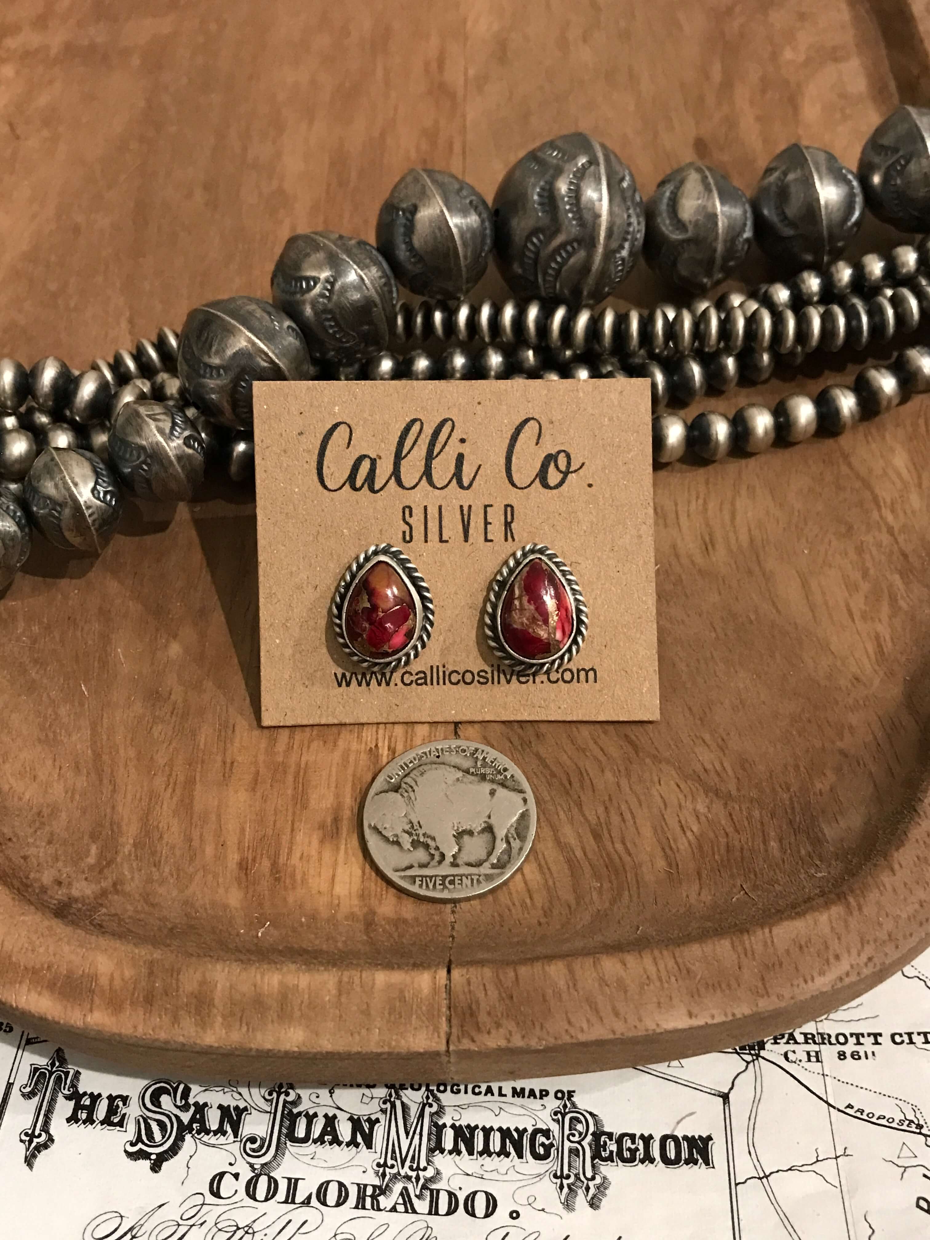 The Dahlia Rose Teardrop Studs, 7-Earrings-Calli Co., Turquoise and Silver Jewelry, Native American Handmade, Zuni Tribe, Navajo Tribe, Brock Texas