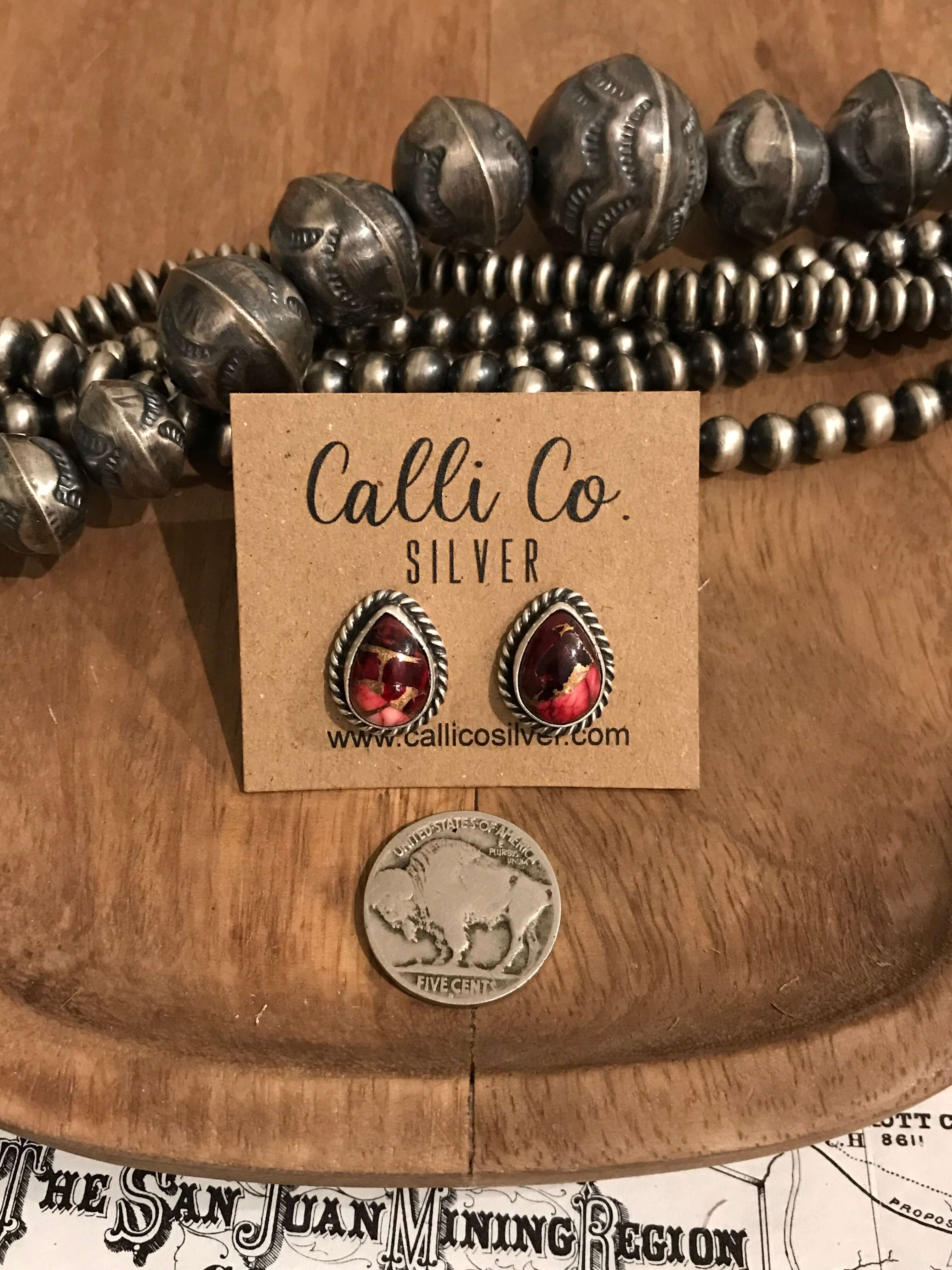 The Dahlia Rose Teardrop Studs, 8-Earrings-Calli Co., Turquoise and Silver Jewelry, Native American Handmade, Zuni Tribe, Navajo Tribe, Brock Texas