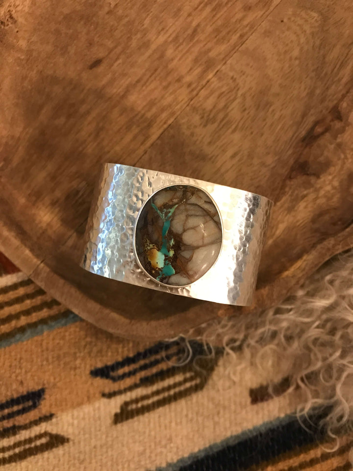 The Belle River Royston Turquoise Cuff, 1-Bracelets & Cuffs-Calli Co., Turquoise and Silver Jewelry, Native American Handmade, Zuni Tribe, Navajo Tribe, Brock Texas