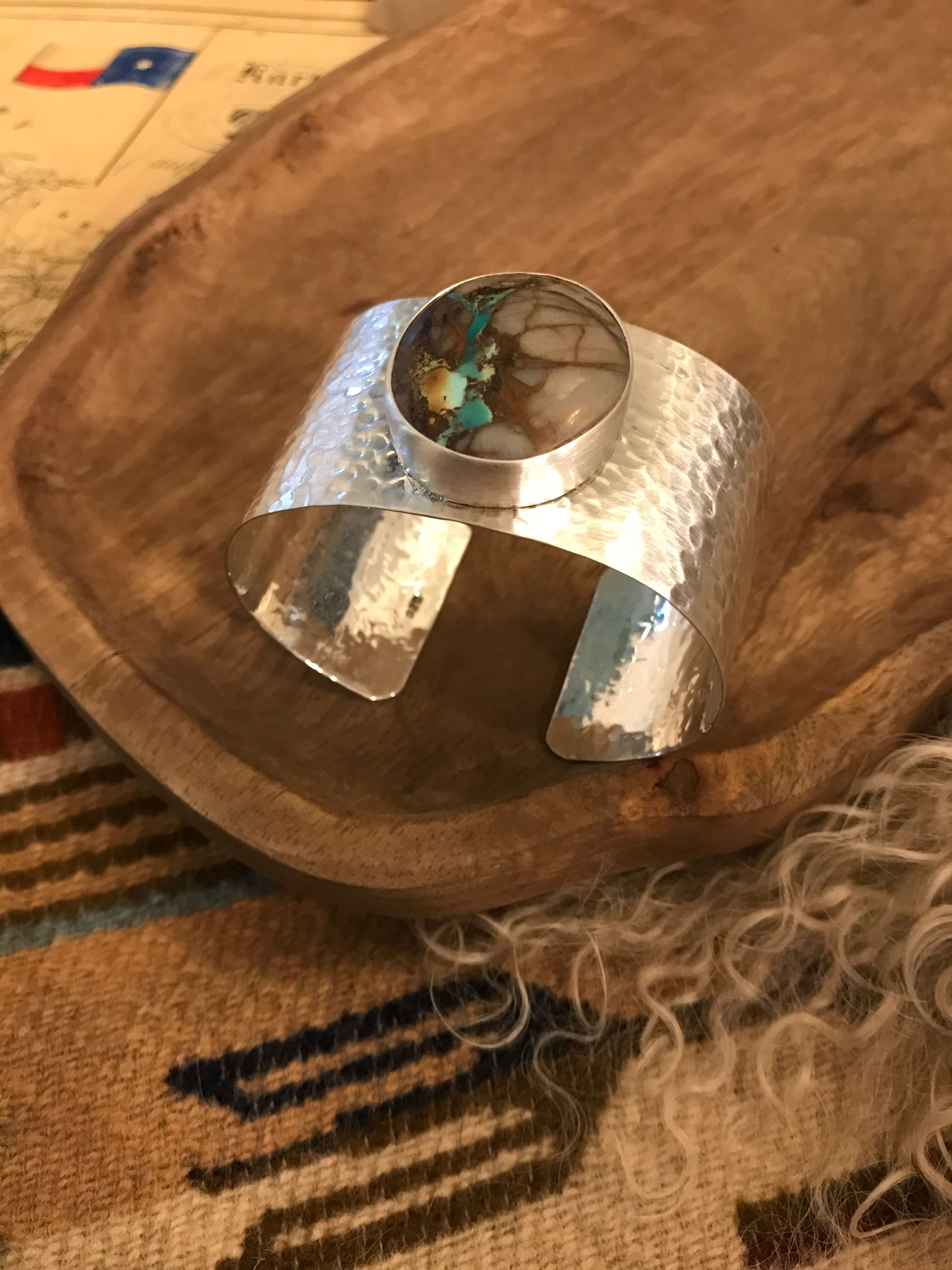 The Belle River Royston Turquoise Cuff, 1-Bracelets & Cuffs-Calli Co., Turquoise and Silver Jewelry, Native American Handmade, Zuni Tribe, Navajo Tribe, Brock Texas