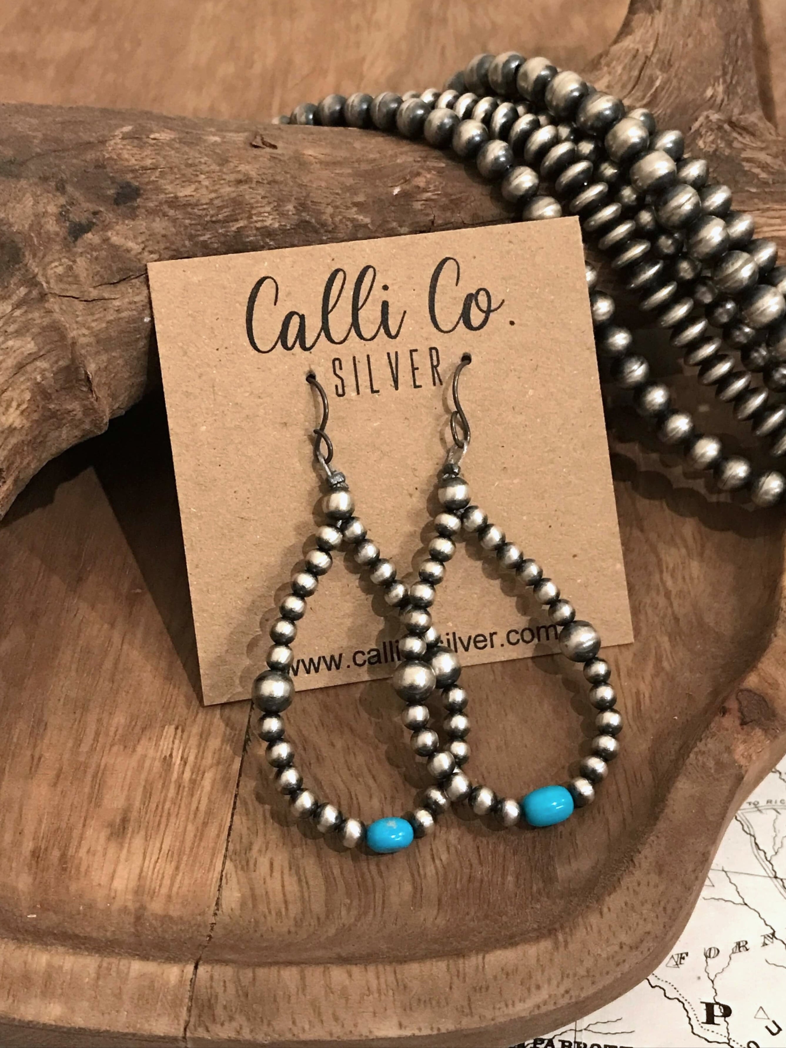 The Warner Earrings-Earrings-Calli Co., Turquoise and Silver Jewelry, Native American Handmade, Zuni Tribe, Navajo Tribe, Brock Texas