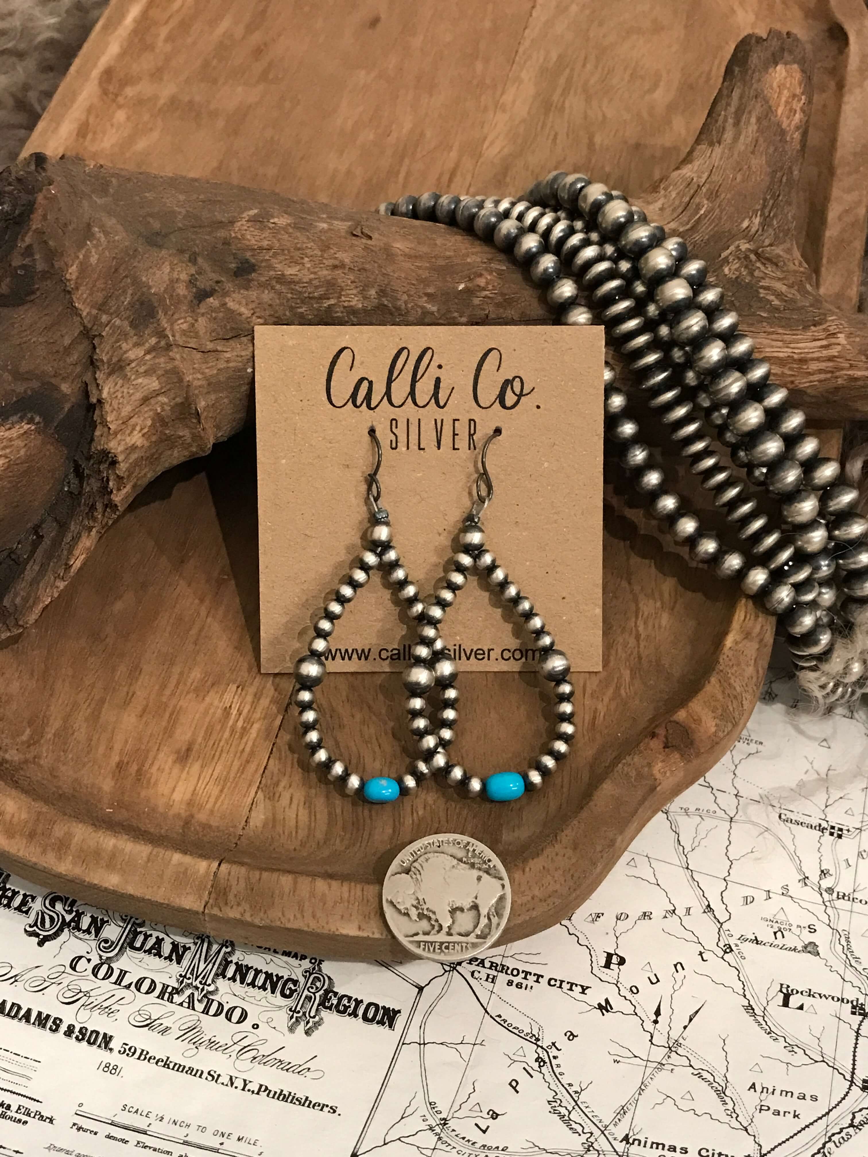 The Warner Earrings-Earrings-Calli Co., Turquoise and Silver Jewelry, Native American Handmade, Zuni Tribe, Navajo Tribe, Brock Texas