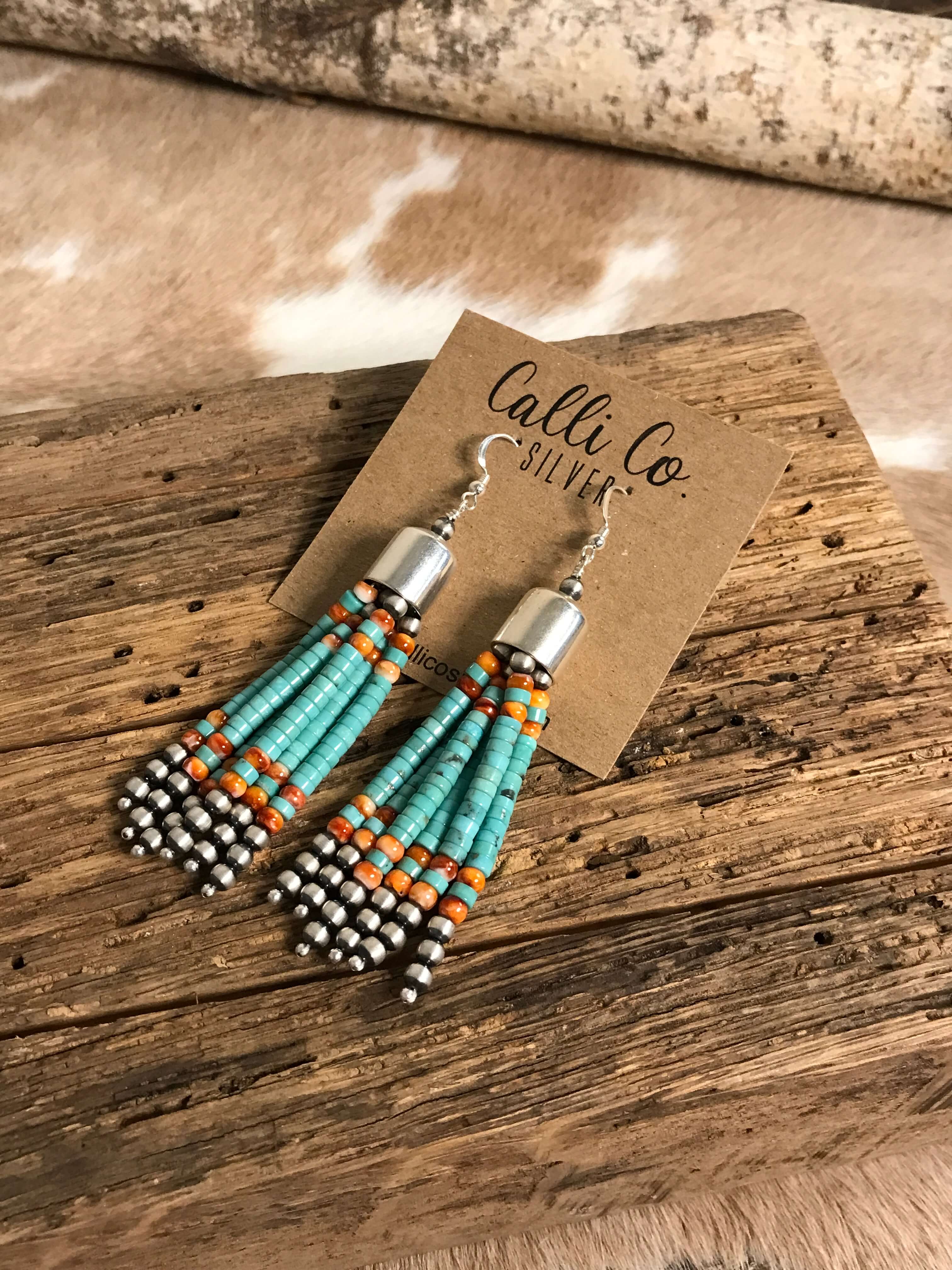 The Eberle Tassel Earrings-Earrings-Calli Co., Turquoise and Silver Jewelry, Native American Handmade, Zuni Tribe, Navajo Tribe, Brock Texas