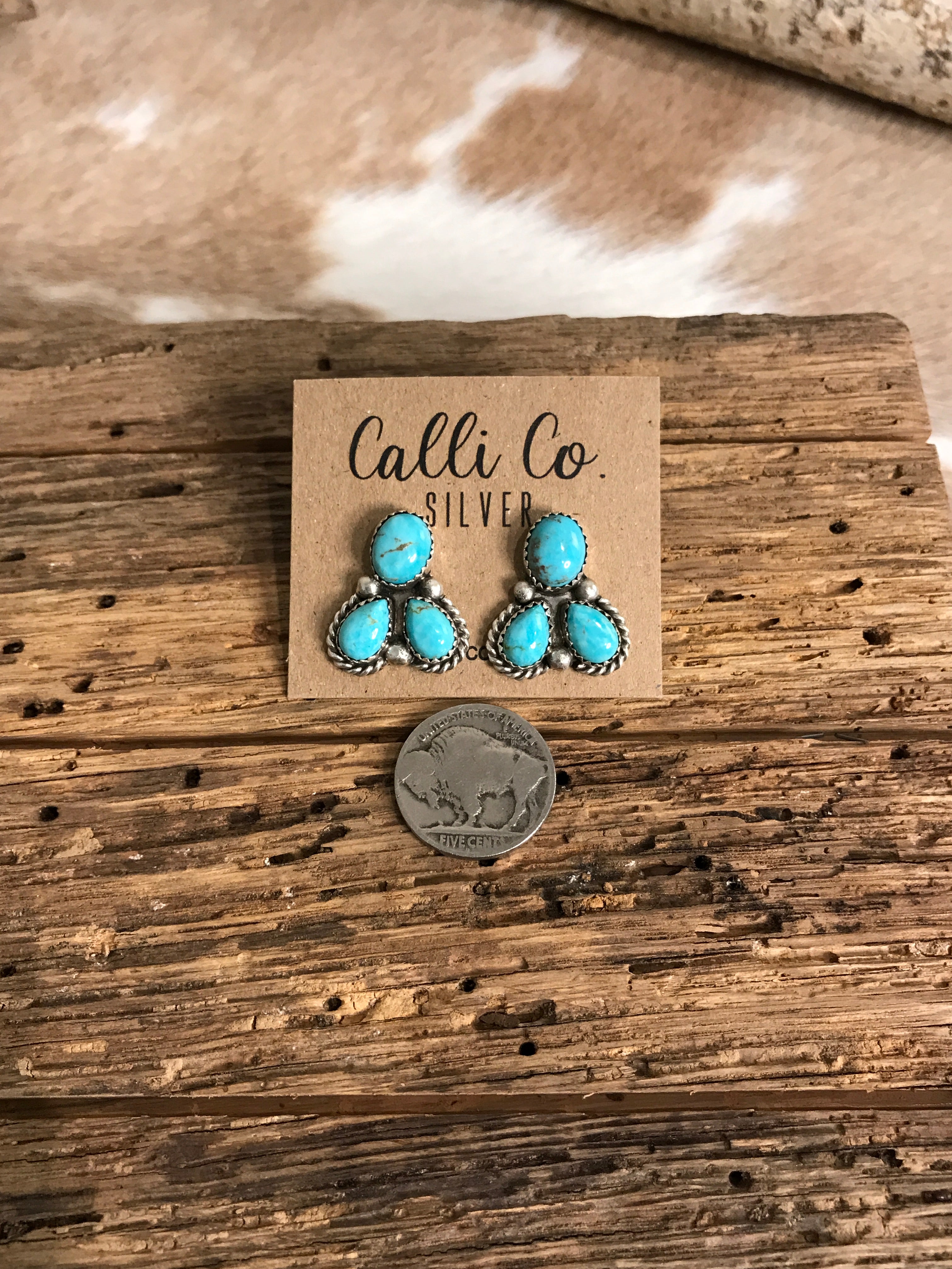 The Molena Cluster Earrings, 1-Earrings-Calli Co., Turquoise and Silver Jewelry, Native American Handmade, Zuni Tribe, Navajo Tribe, Brock Texas