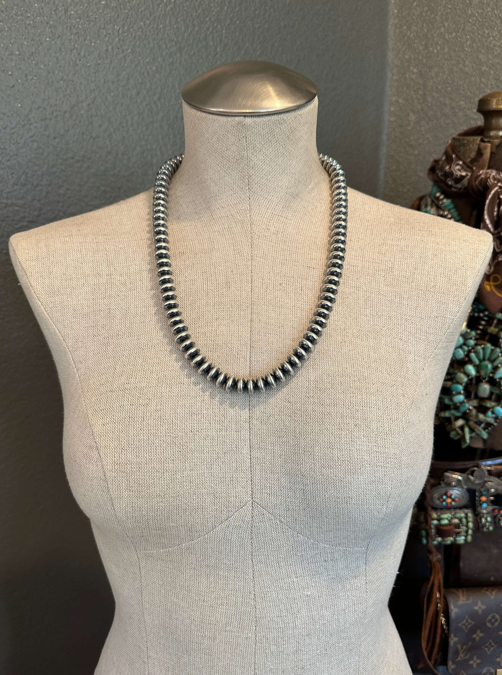 The Tyler 12mm Saucer Pearl Necklace-Necklaces-Calli Co., Turquoise and Silver Jewelry, Native American Handmade, Zuni Tribe, Navajo Tribe, Brock Texas