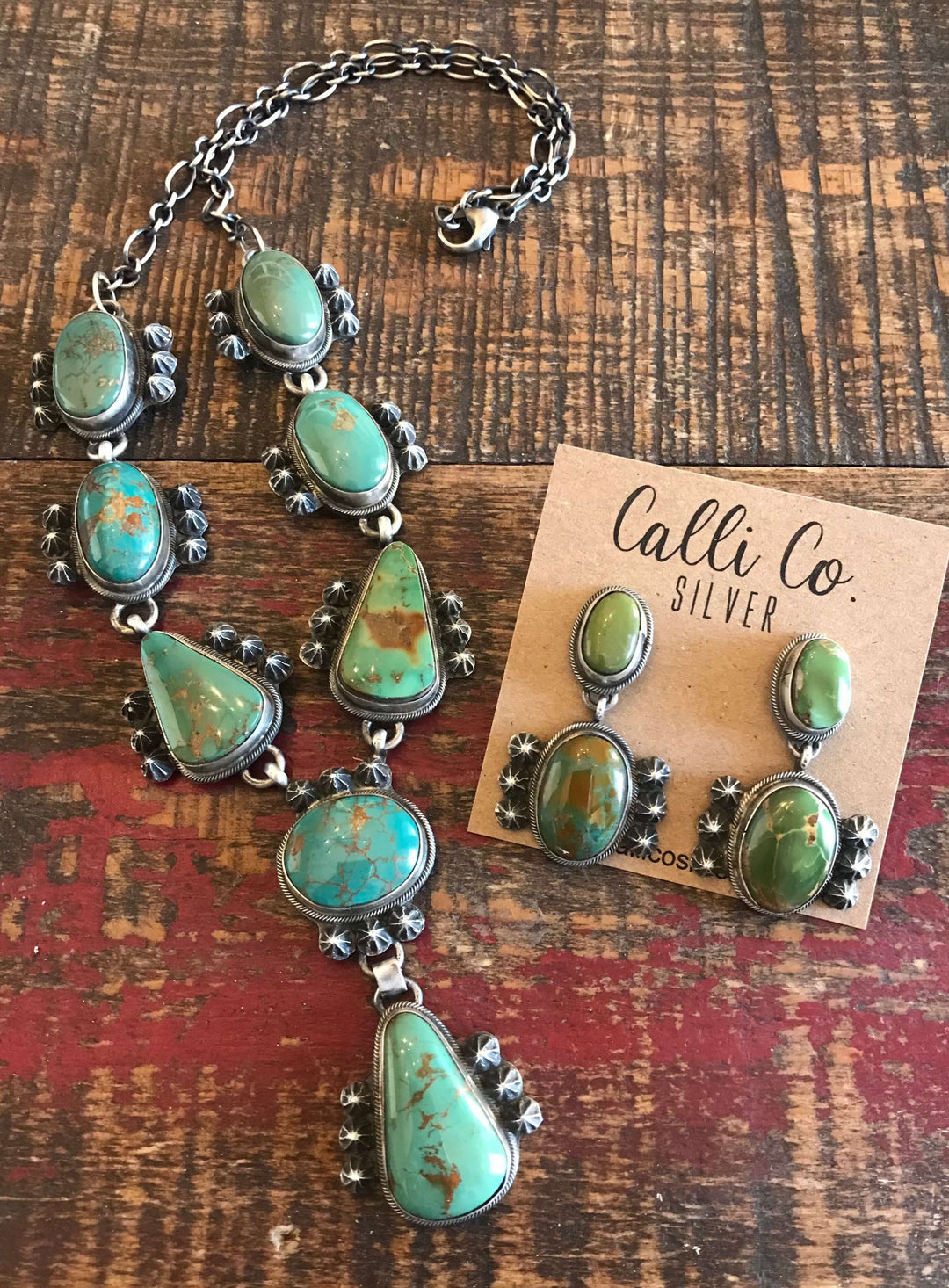The Clarita Royston Turquoise Necklace Set-Necklaces-Calli Co., Turquoise and Silver Jewelry, Native American Handmade, Zuni Tribe, Navajo Tribe, Brock Texas