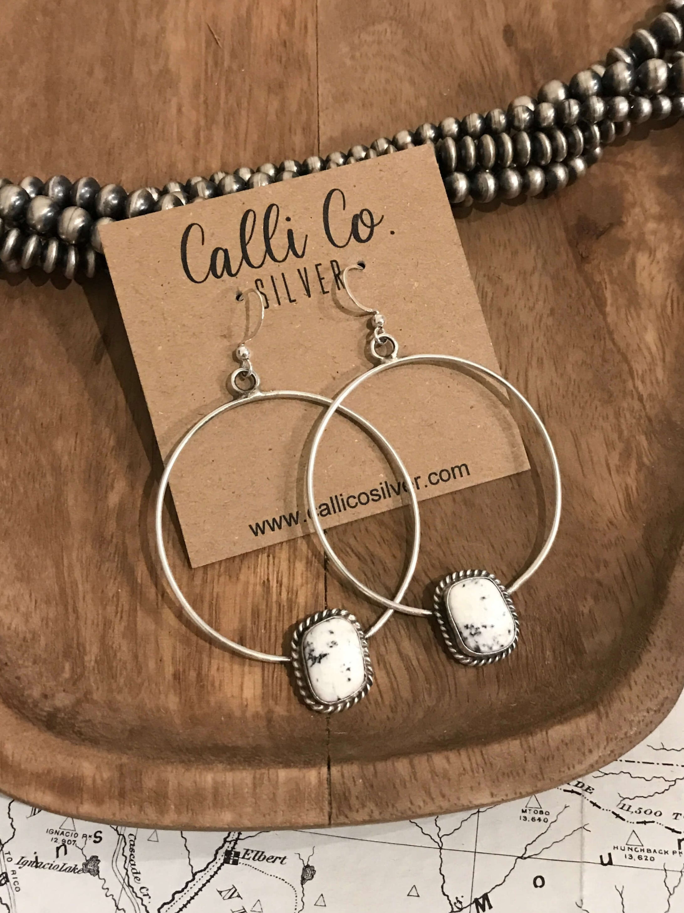 The Keystone Hoop Earrings, 16-Earrings-Calli Co., Turquoise and Silver Jewelry, Native American Handmade, Zuni Tribe, Navajo Tribe, Brock Texas