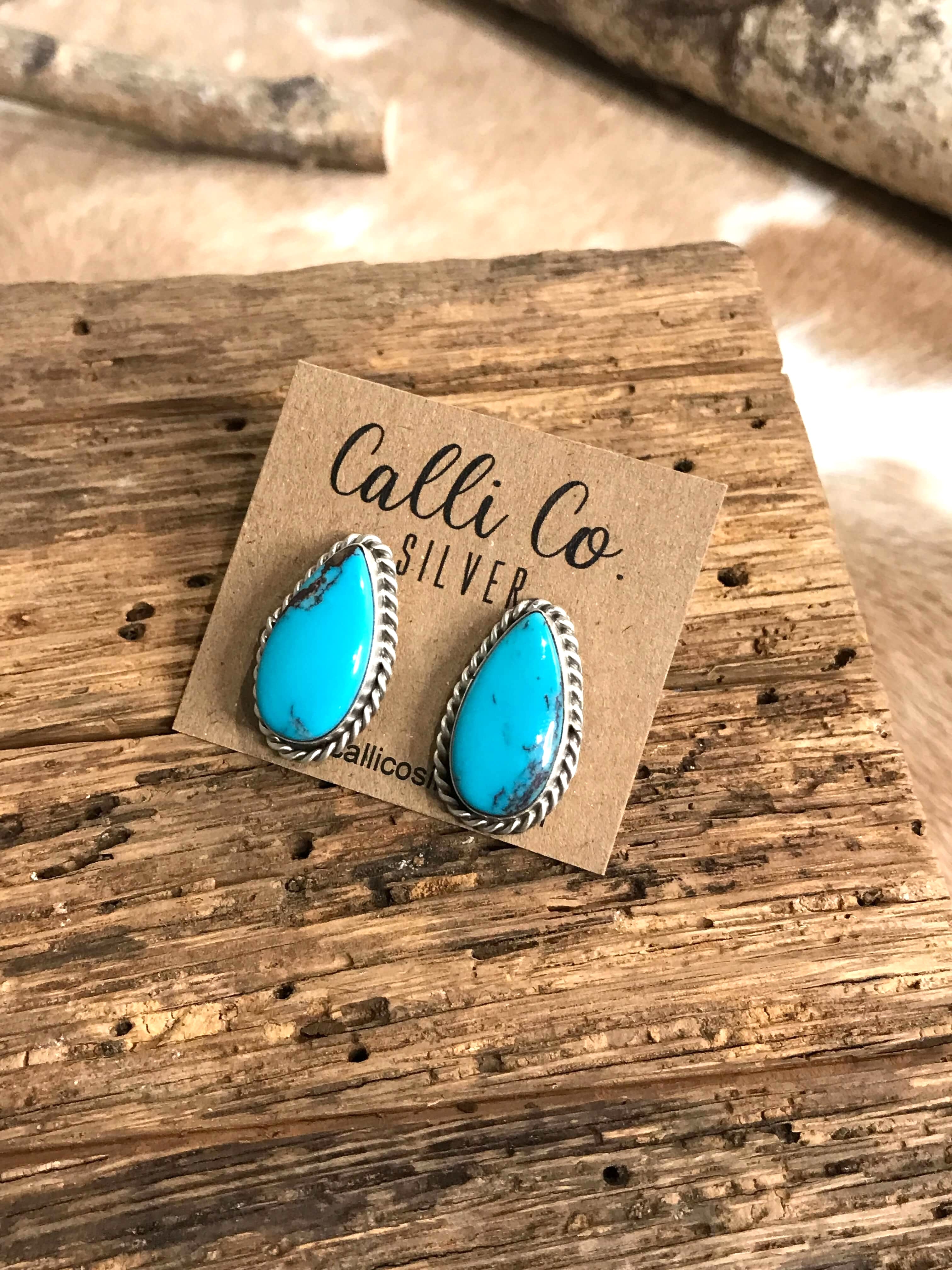 The Turquoise Studs, 38-Earrings-Calli Co., Turquoise and Silver Jewelry, Native American Handmade, Zuni Tribe, Navajo Tribe, Brock Texas