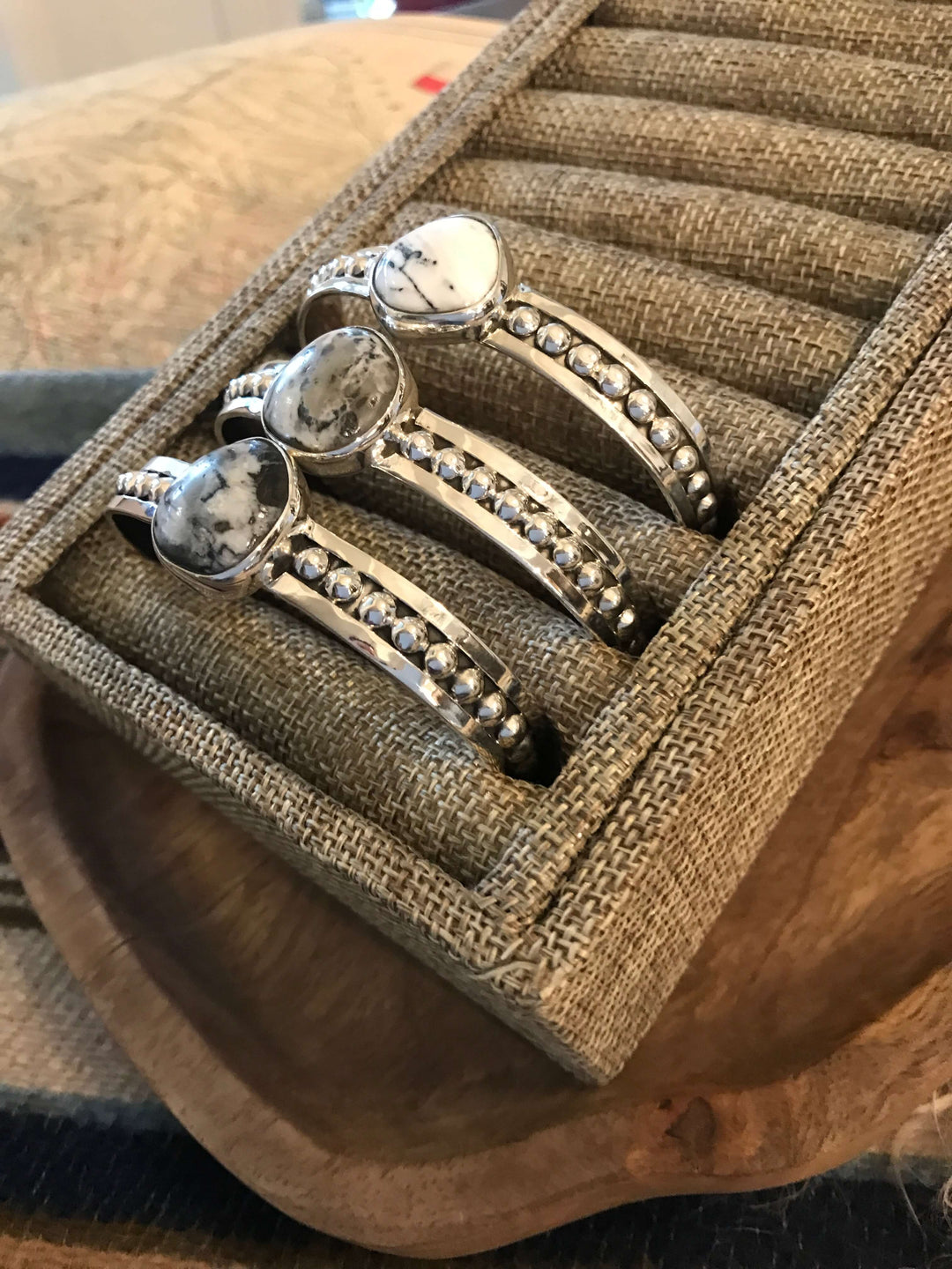 The Centralia White Buffalo Cuffs-Bracelets & Cuffs-Calli Co., Turquoise and Silver Jewelry, Native American Handmade, Zuni Tribe, Navajo Tribe, Brock Texas