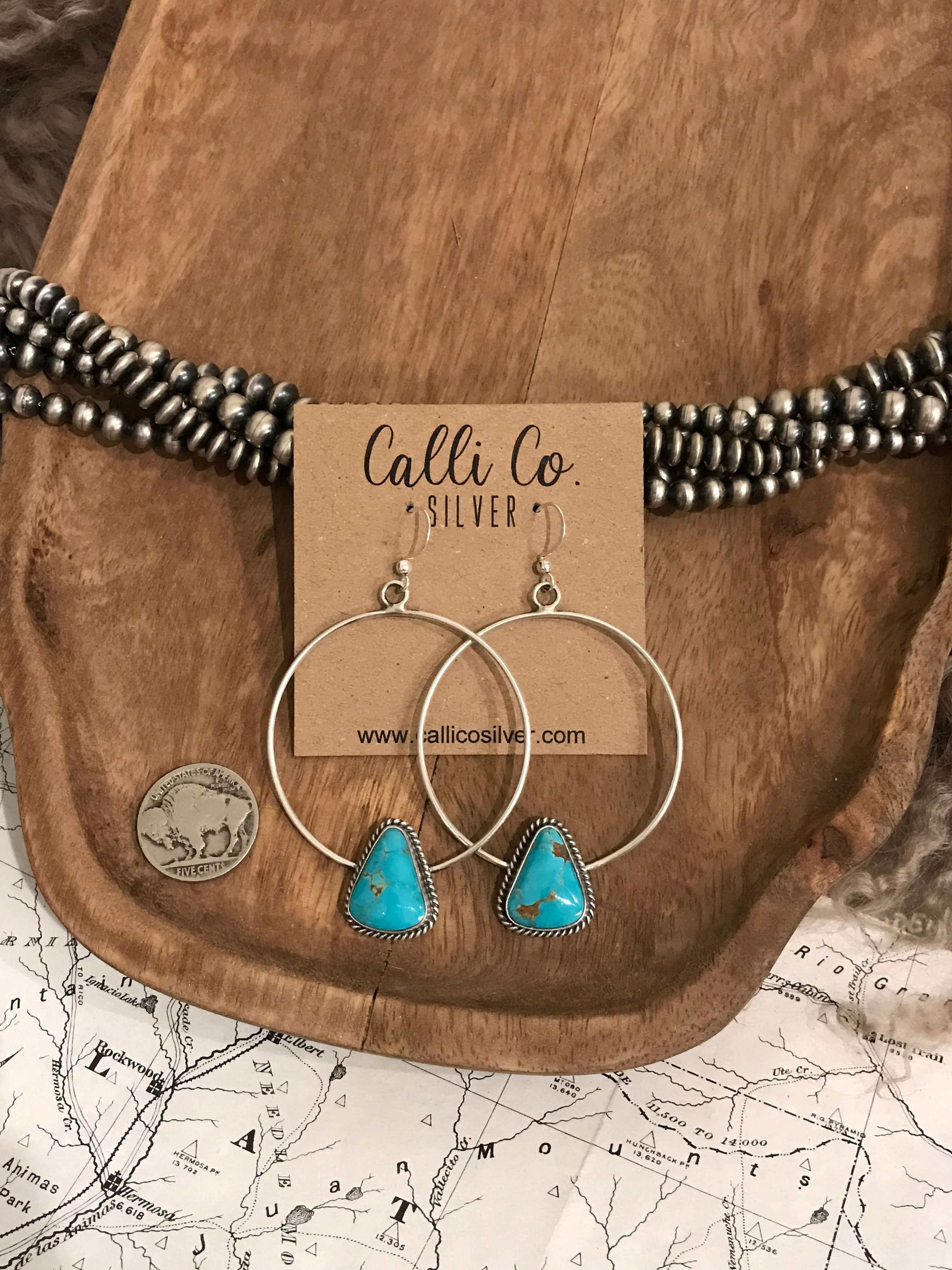 The Keystone Hoop Earrings, 24-Earrings-Calli Co., Turquoise and Silver Jewelry, Native American Handmade, Zuni Tribe, Navajo Tribe, Brock Texas