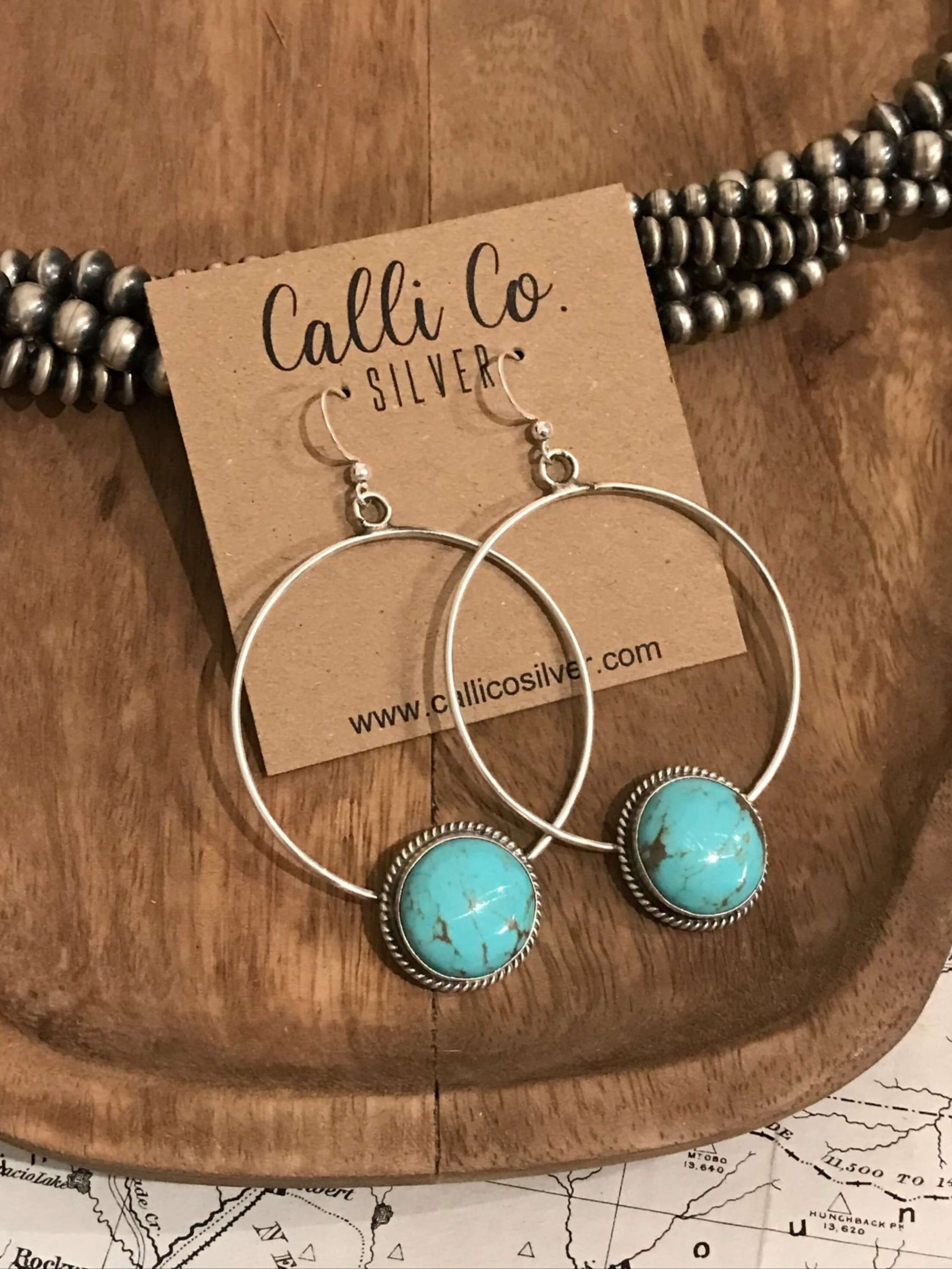 The Keystone Hoop Earrings, 26-Earrings-Calli Co., Turquoise and Silver Jewelry, Native American Handmade, Zuni Tribe, Navajo Tribe, Brock Texas