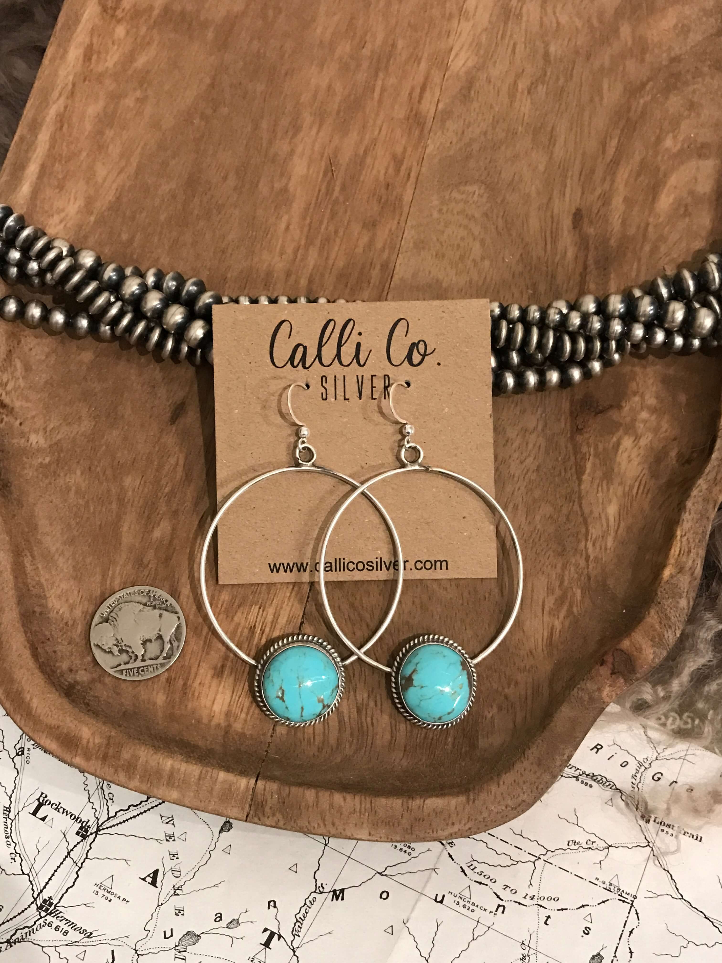 The Keystone Hoop Earrings, 26-Earrings-Calli Co., Turquoise and Silver Jewelry, Native American Handmade, Zuni Tribe, Navajo Tribe, Brock Texas