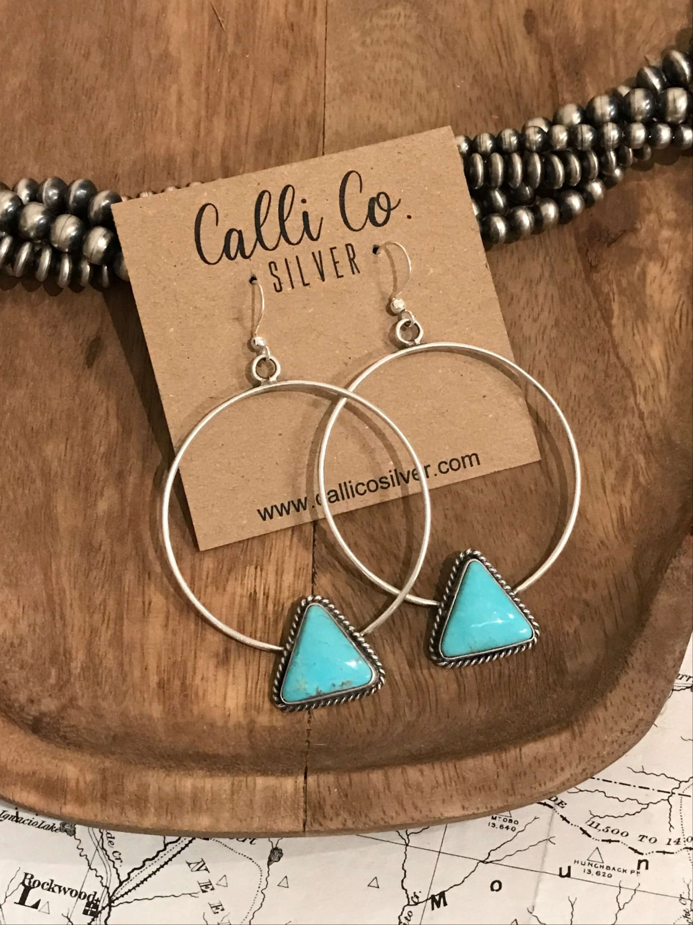 The Keystone Hoop Earrings, 27-Earrings-Calli Co., Turquoise and Silver Jewelry, Native American Handmade, Zuni Tribe, Navajo Tribe, Brock Texas